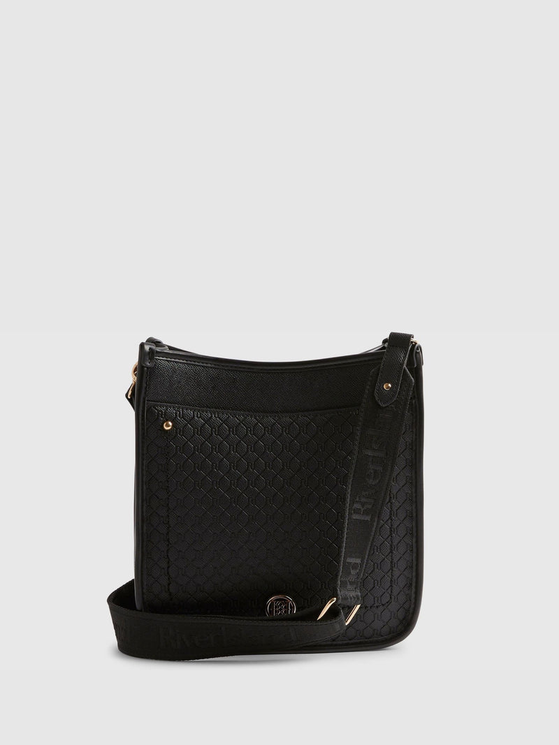 River Island black emboss messenger bag, imported from the UK