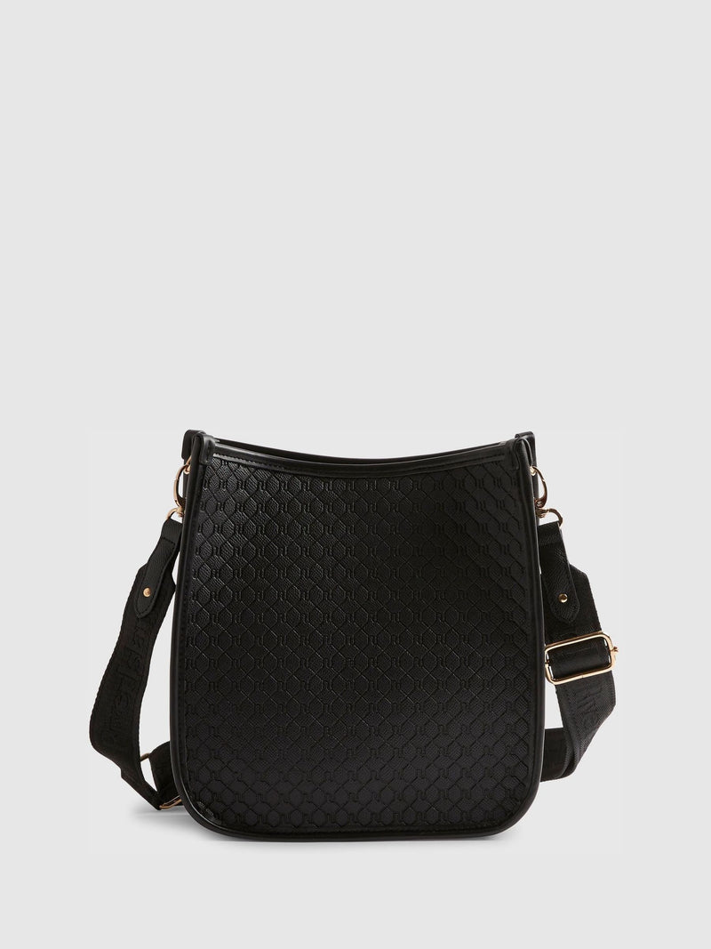 River Island black emboss messenger bag, imported from the UK