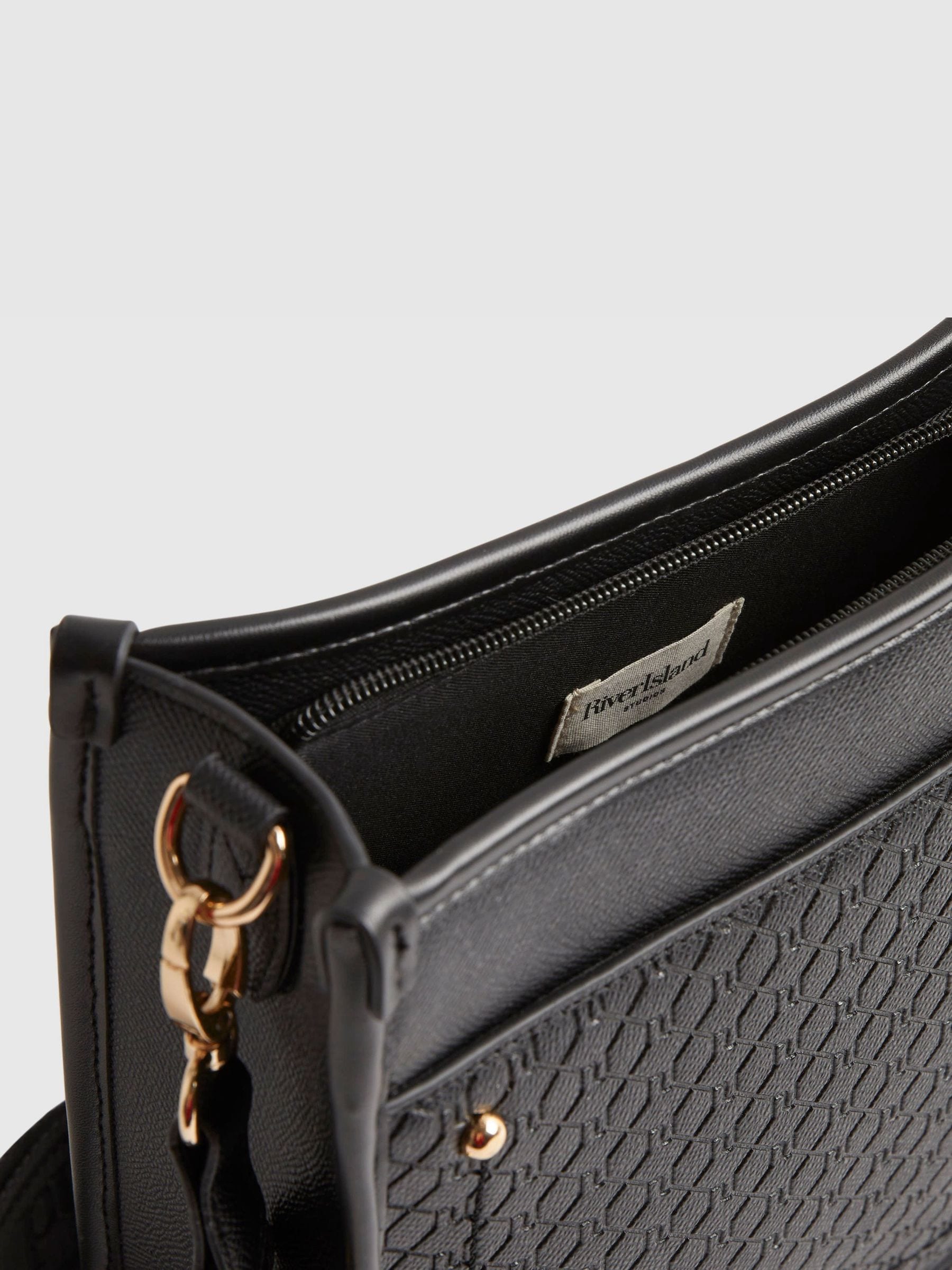 River Island black emboss messenger bag, imported from the UK