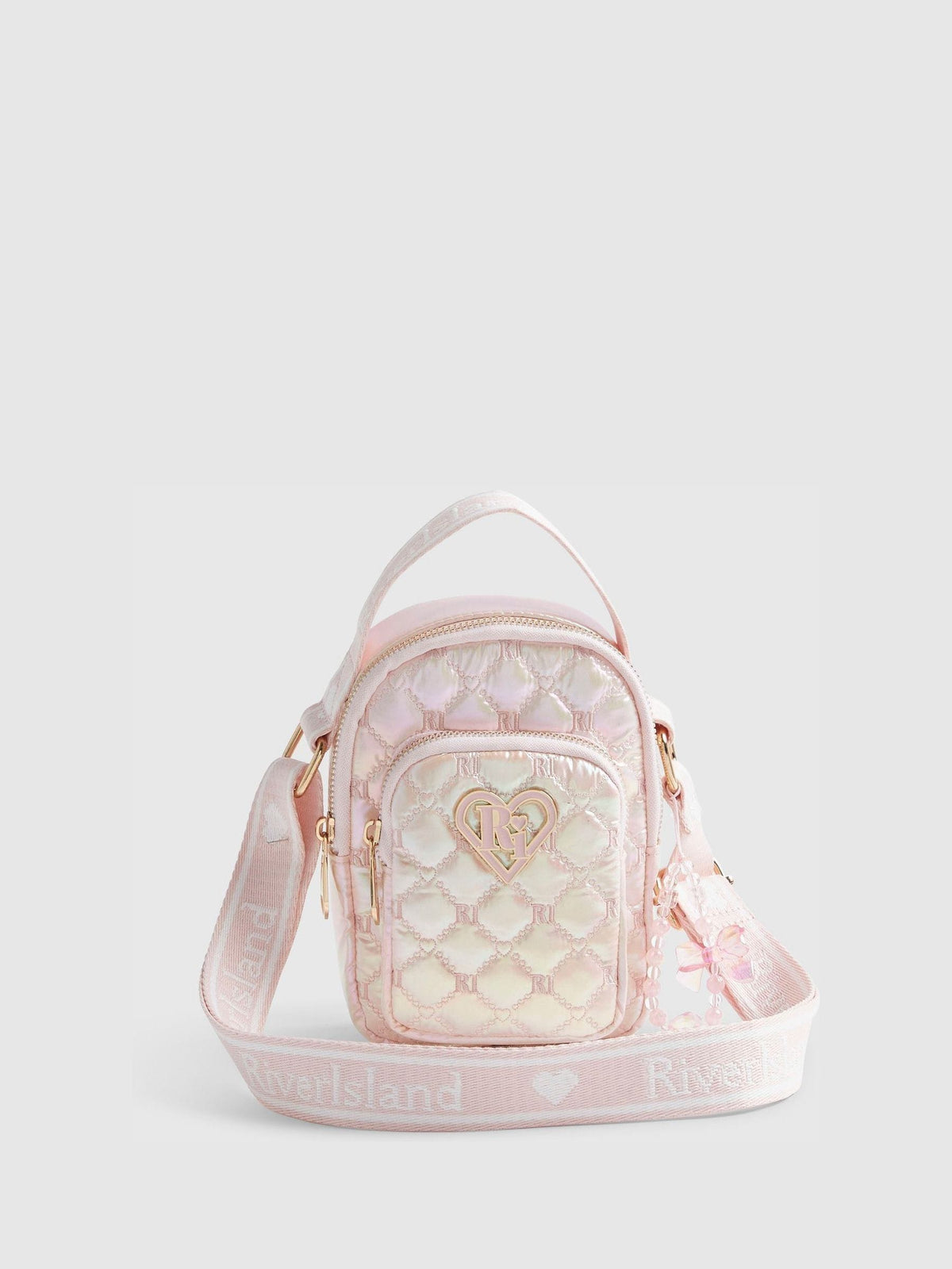 River Island pink quilted nylon festival bag, UK version