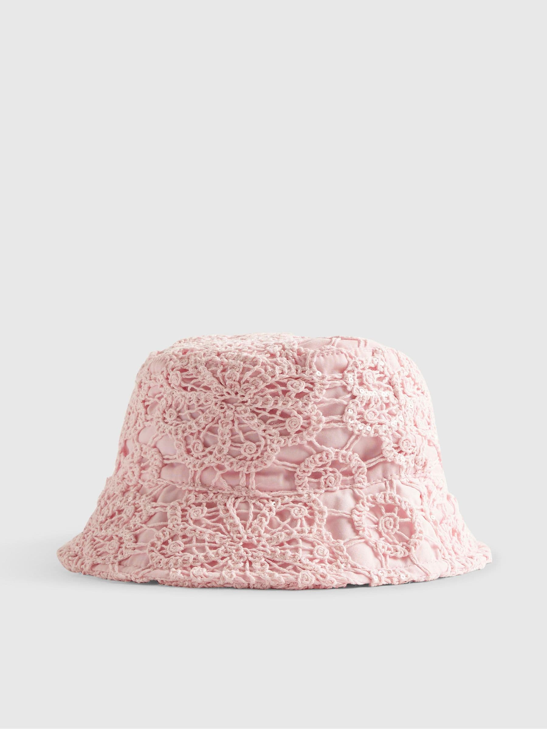 River Island pink crochet cotton bucket hat (British brand)
