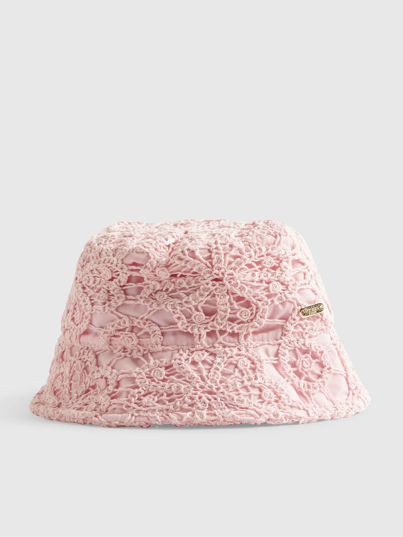River Island pink crochet cotton bucket hat (British brand)