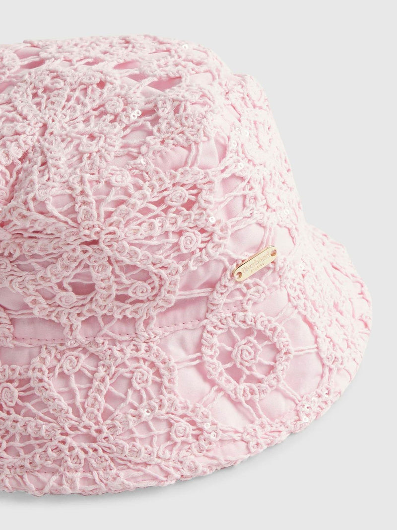 River Island pink crochet cotton bucket hat (British brand)
