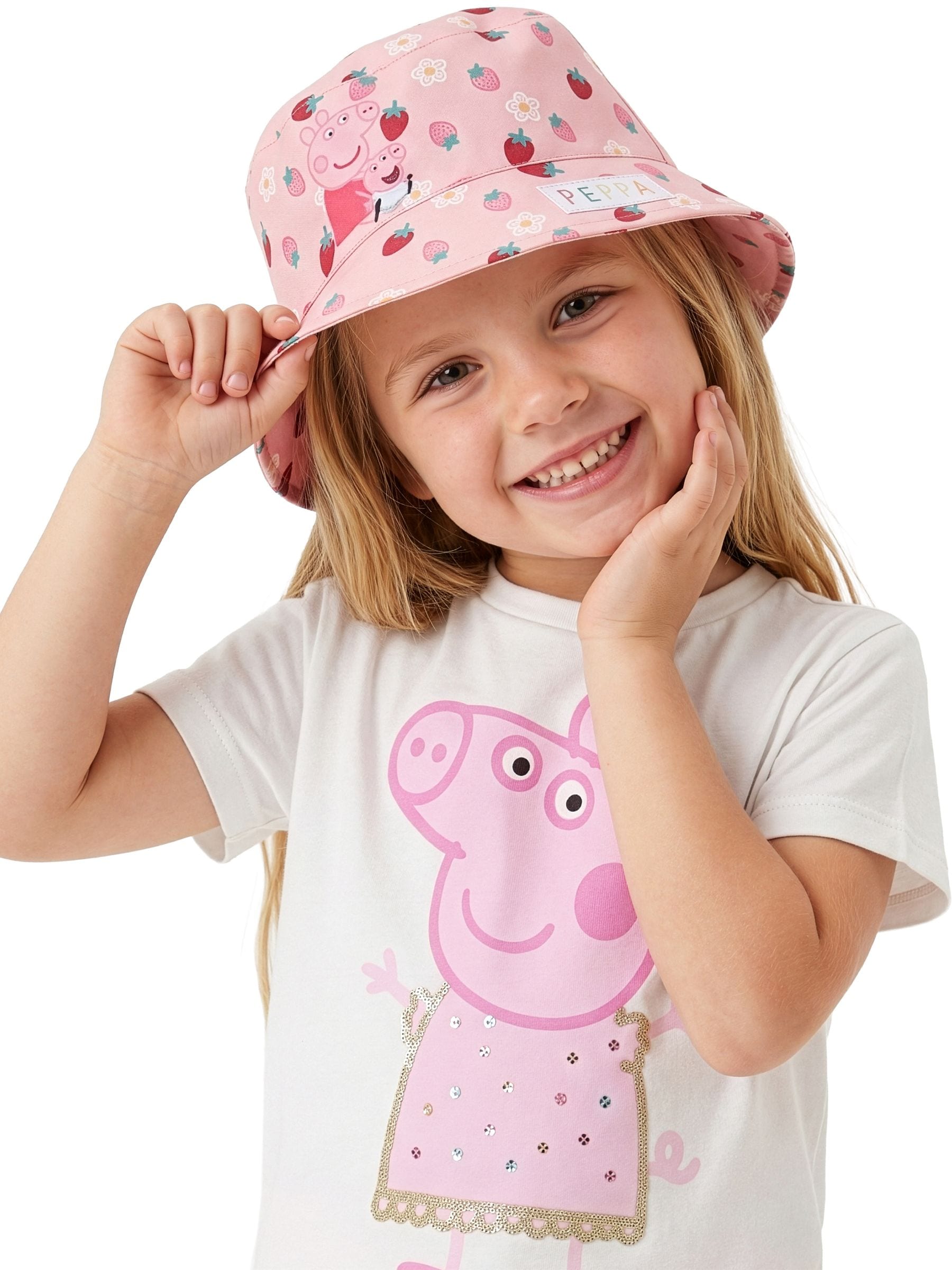 Peppa Pig pink bucket hat with fruit pattern - British product