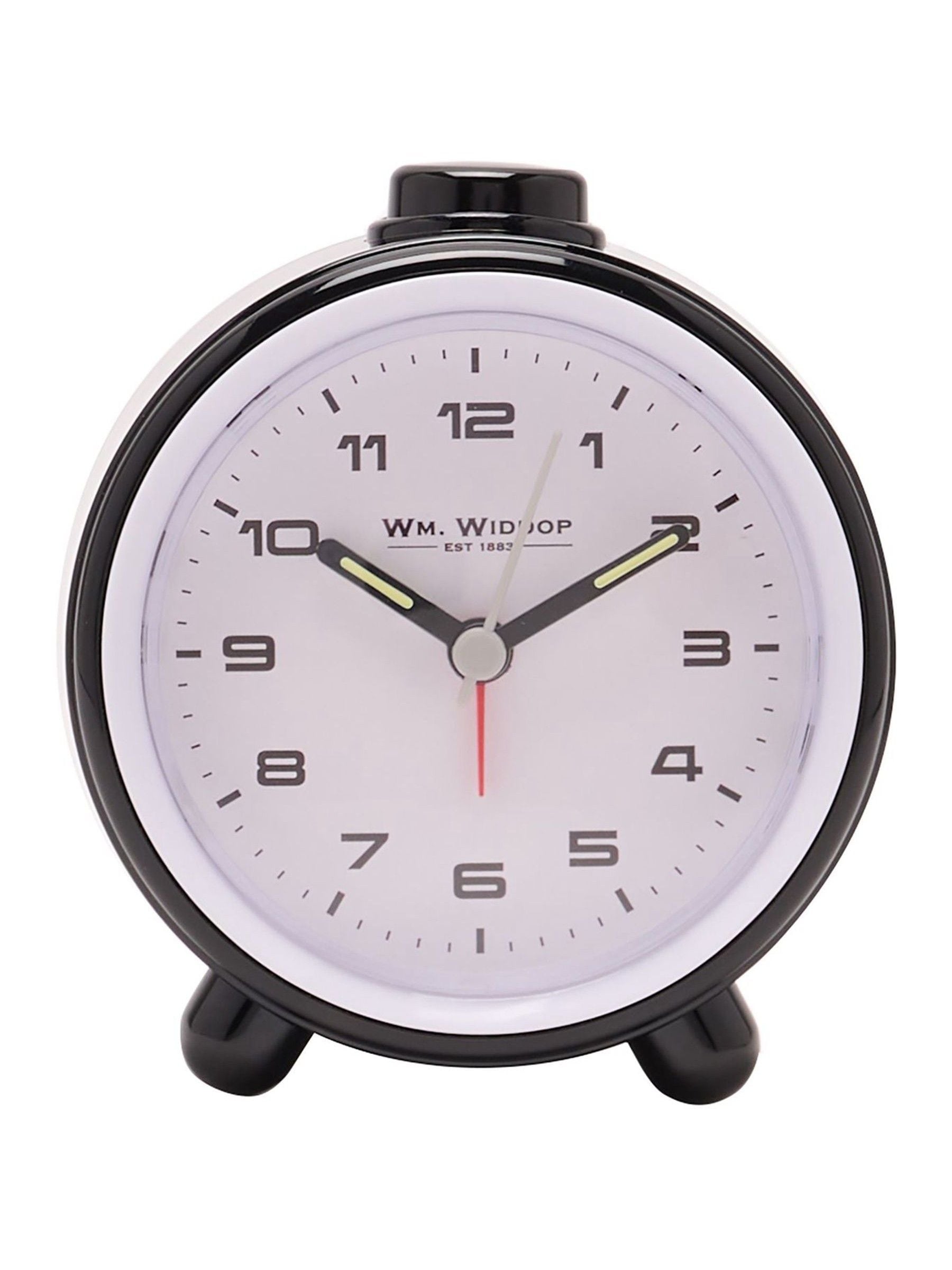Widdop black round alarm clock, imported from the UK