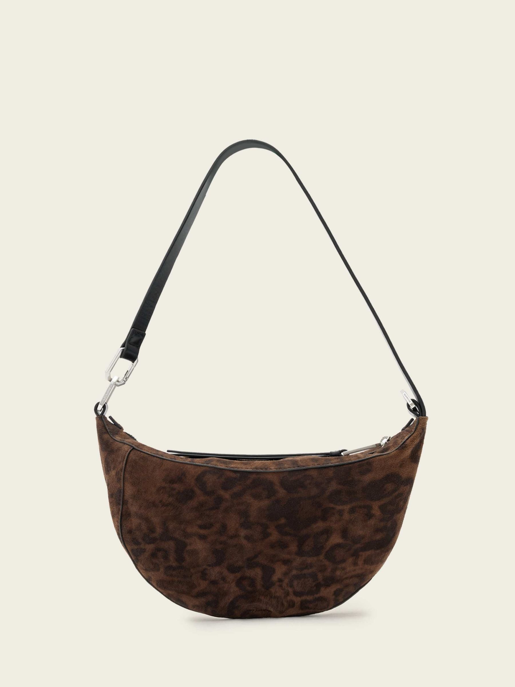 AllSaints brown suede micro bag leopard print, imported from the UK