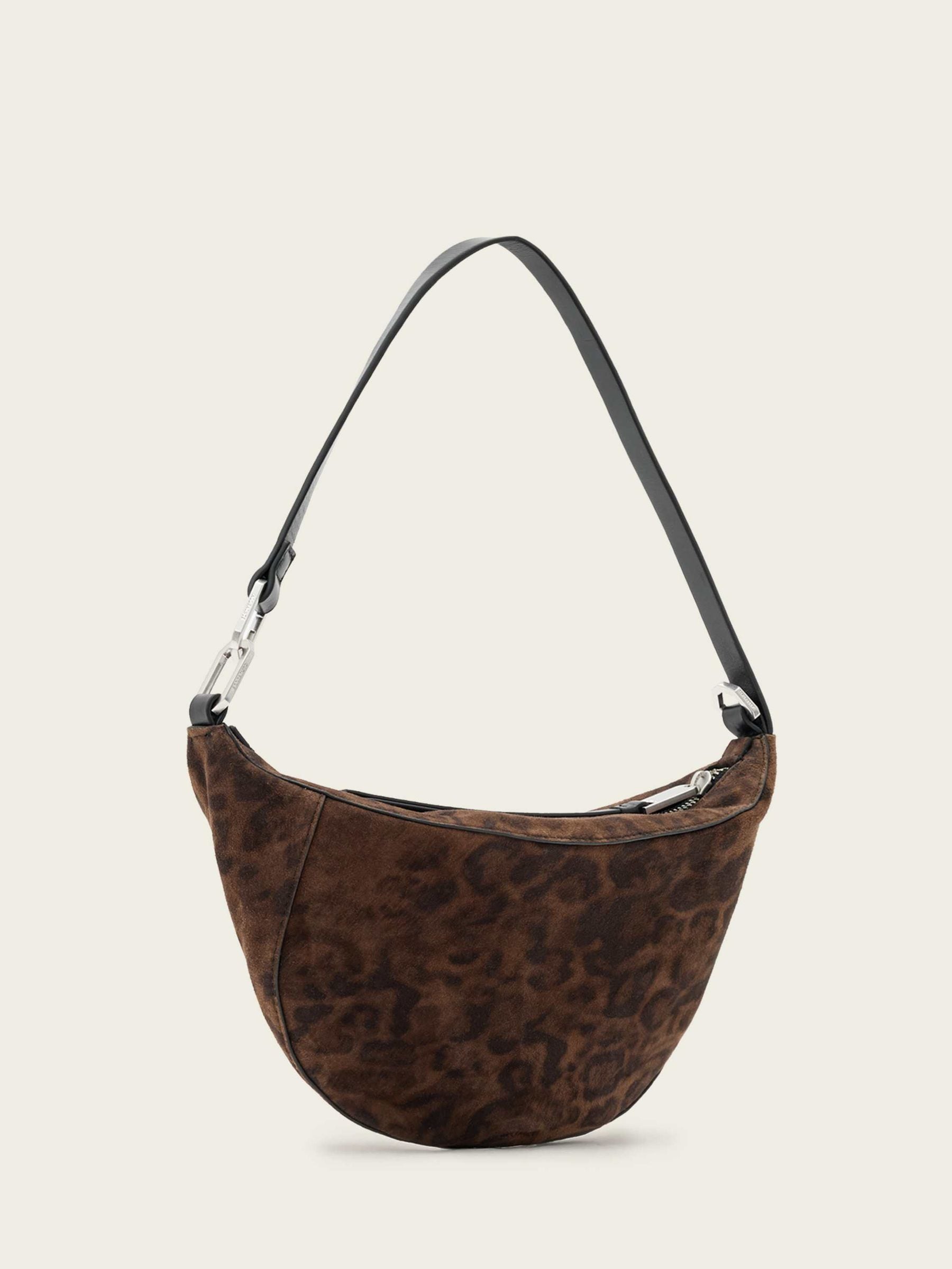 AllSaints brown suede micro bag leopard print, imported from the UK