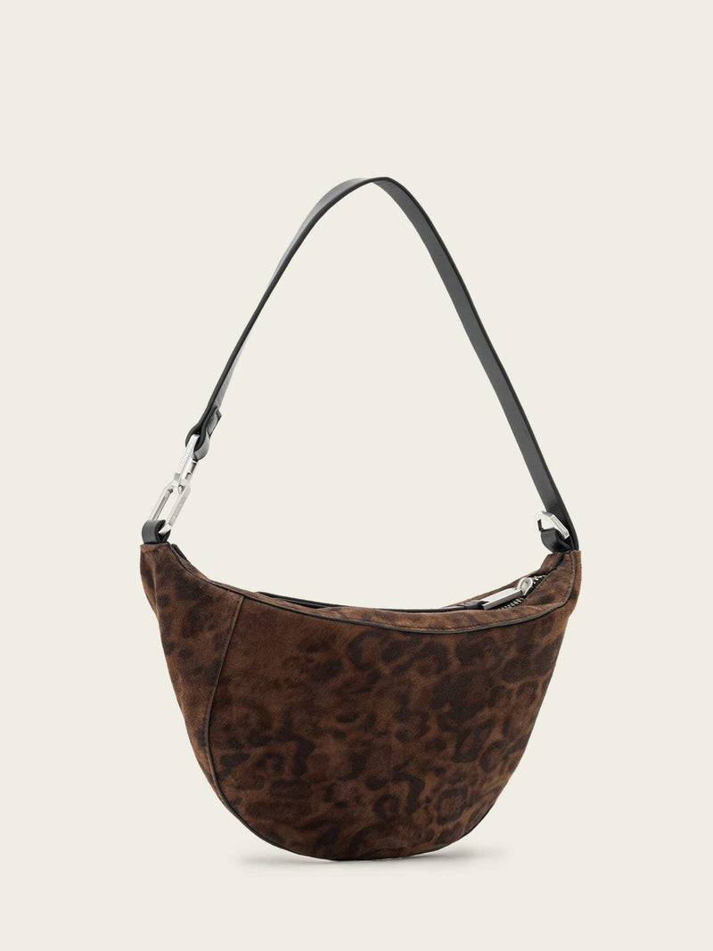 AllSaints brown suede micro bag leopard print, imported from the UK