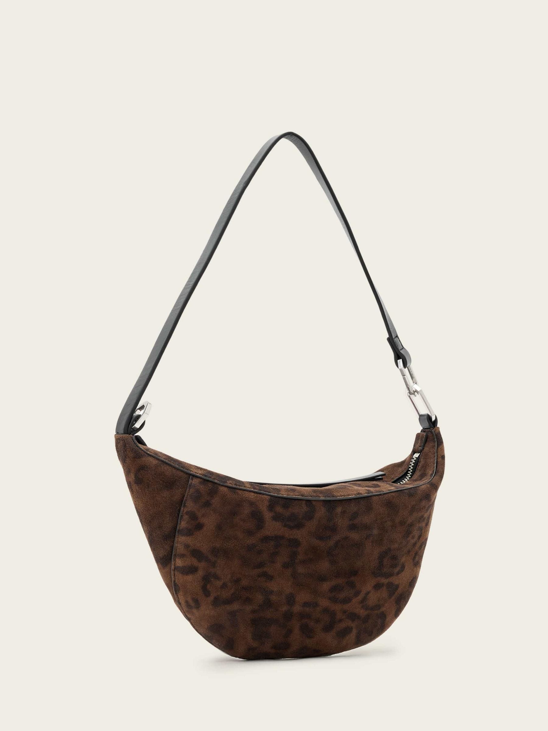 AllSaints brown suede micro bag leopard print, imported from the UK