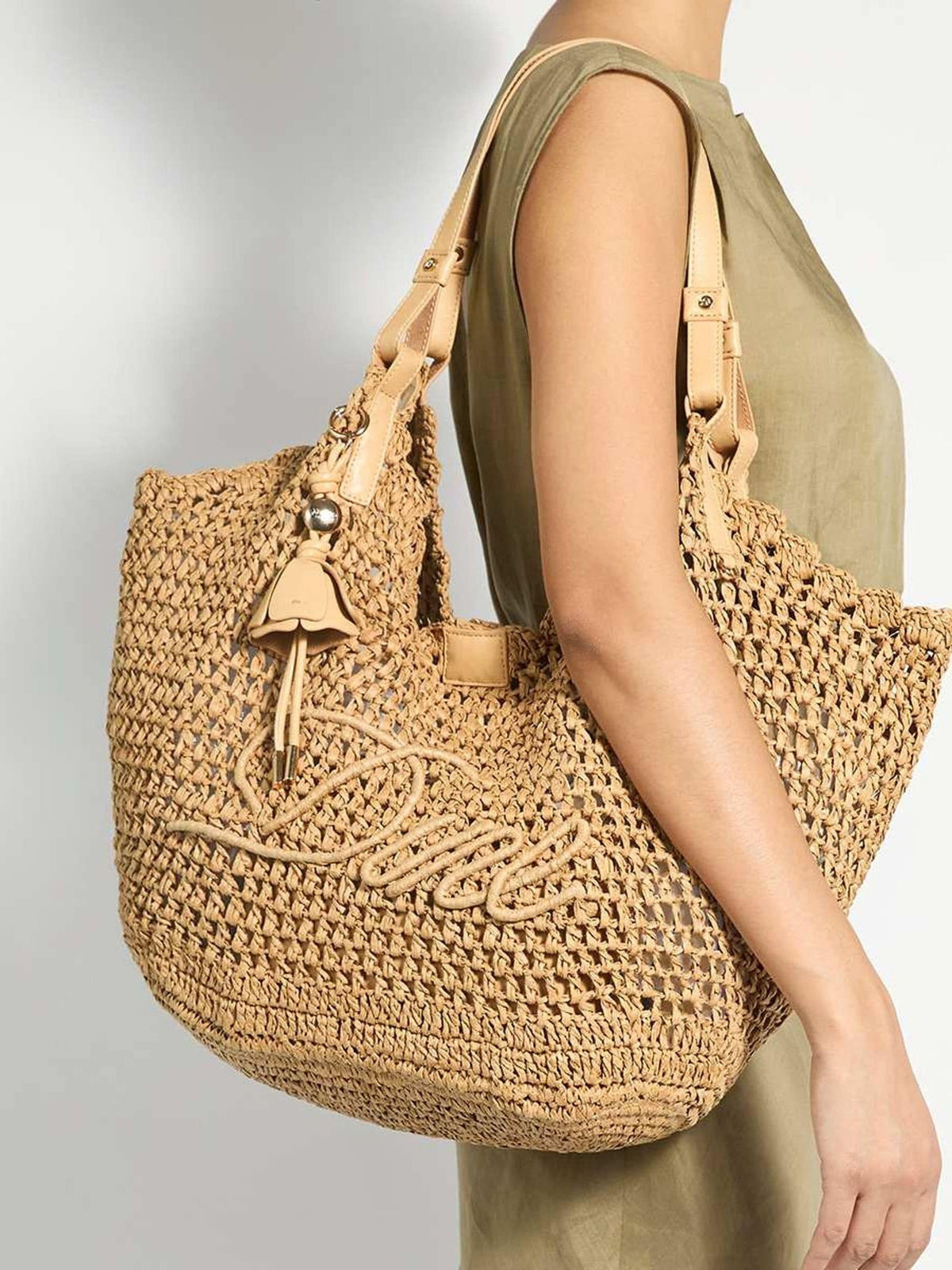 Dune London Dewdrop raffia shoulder bag, imported from the UK