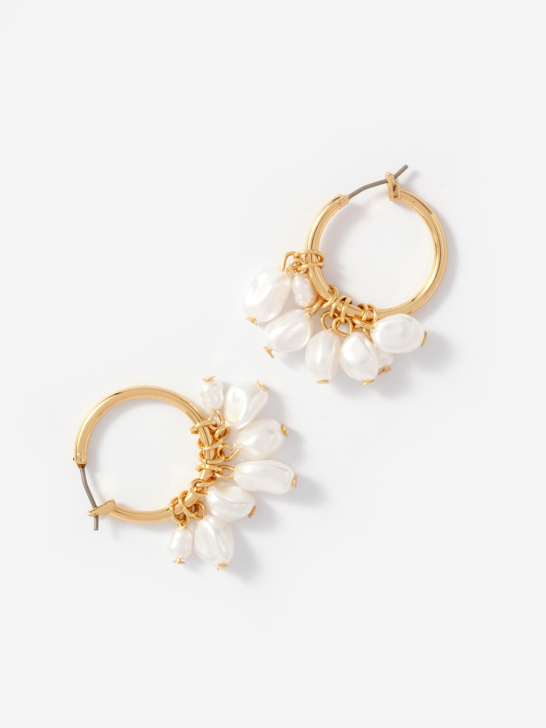 Mint Velvet gold tone hoop earrings with pearl drops - British product