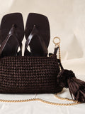 Mint Velvet Brown Jonni Woven Cross-Body Bag, imported from the UK