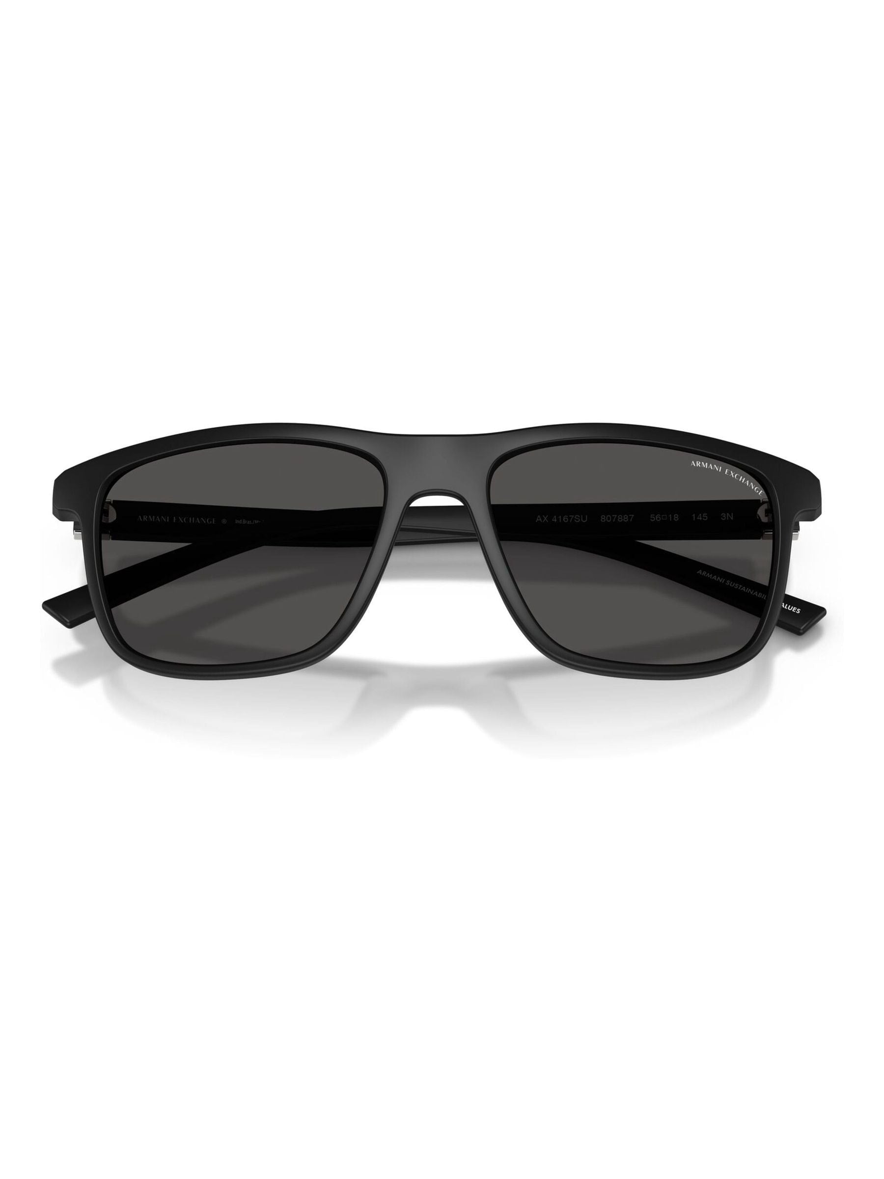 Armani Exchange black rectangular sunglasses with grey lenses (British brand)