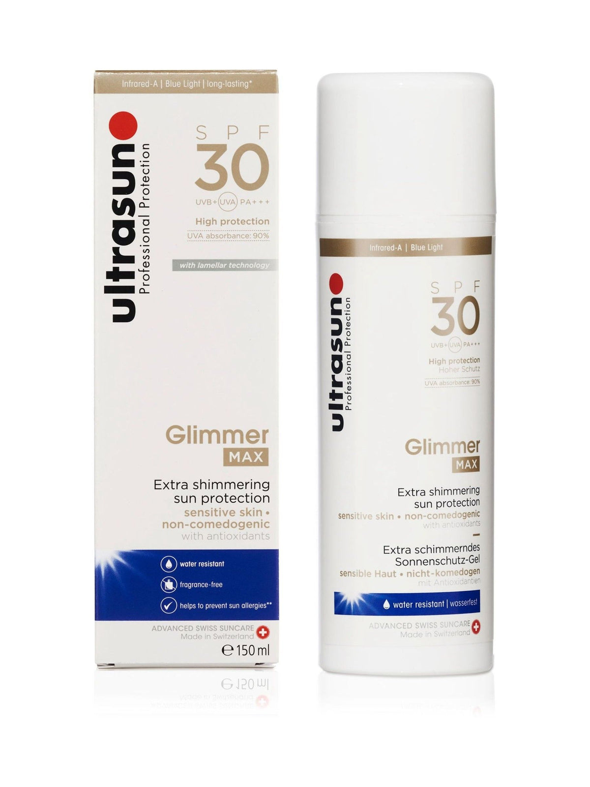 Ultrasun Glimmer Max SPF30 sun cream imported from the UK
