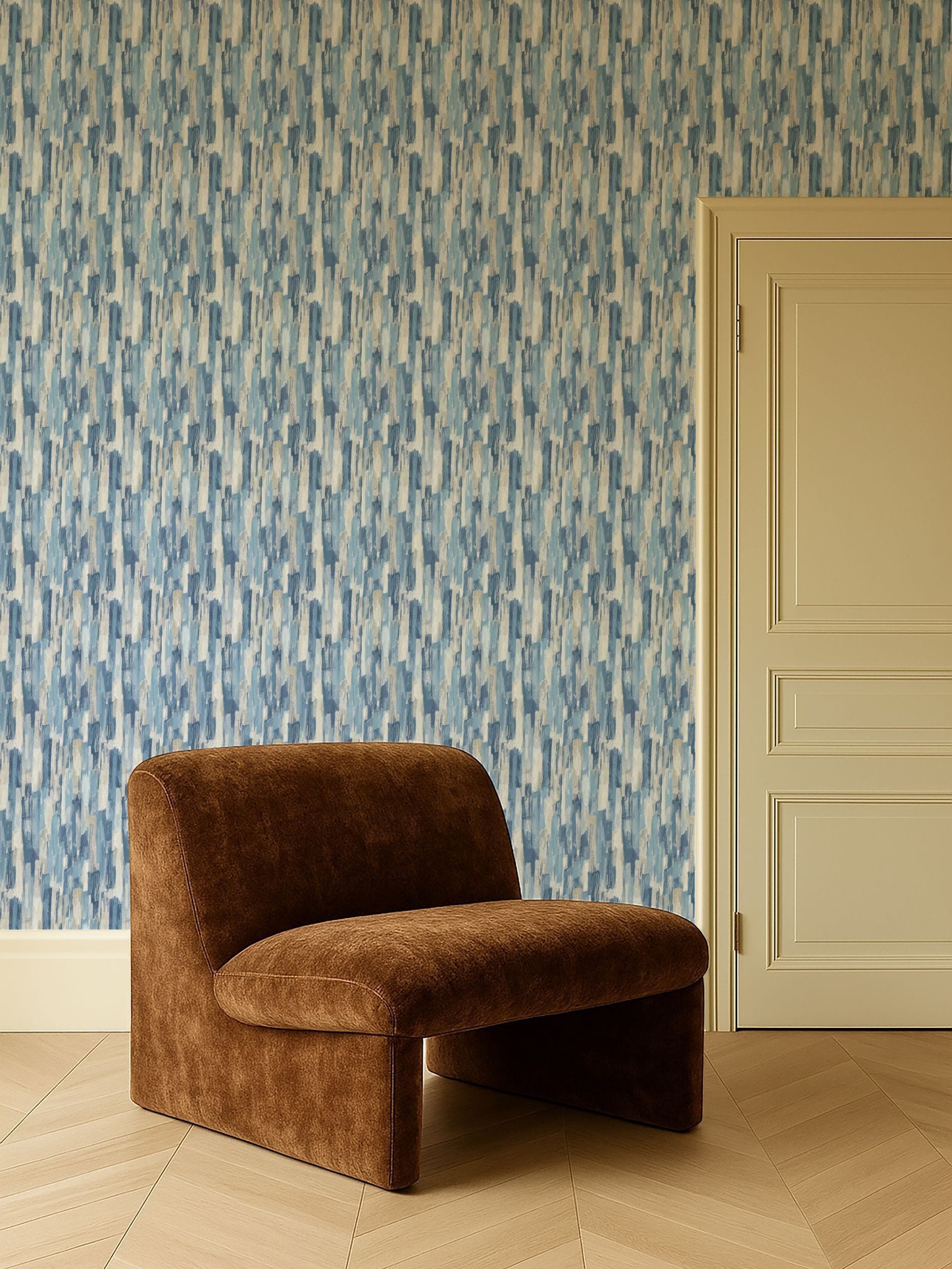 Clarke and Clarke Blue Elements Cityscape A4 wallpaper sample - British product