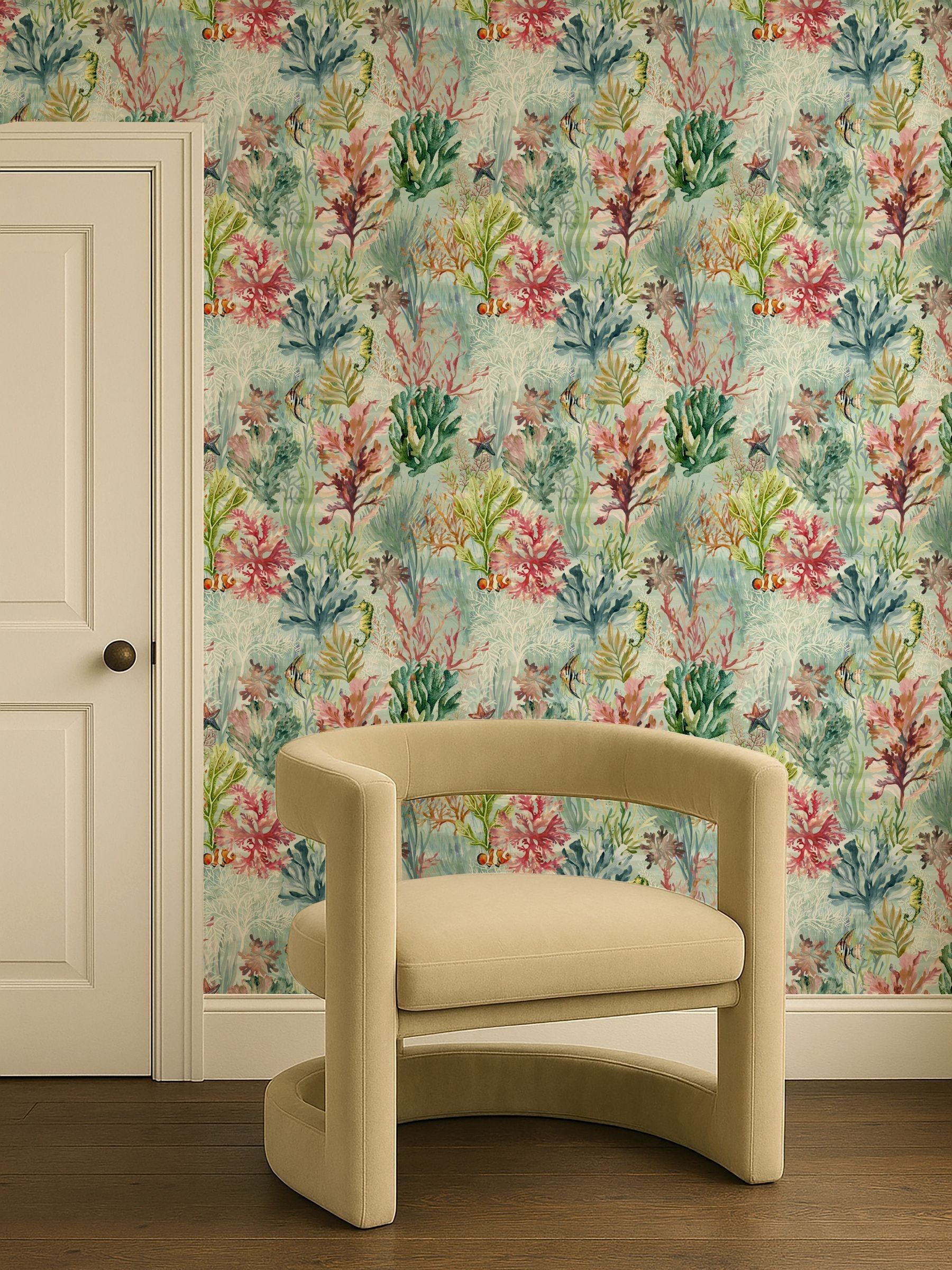 Clarke and Clarke Pink Elements Oceana A4 wallpaper sample (British brand)