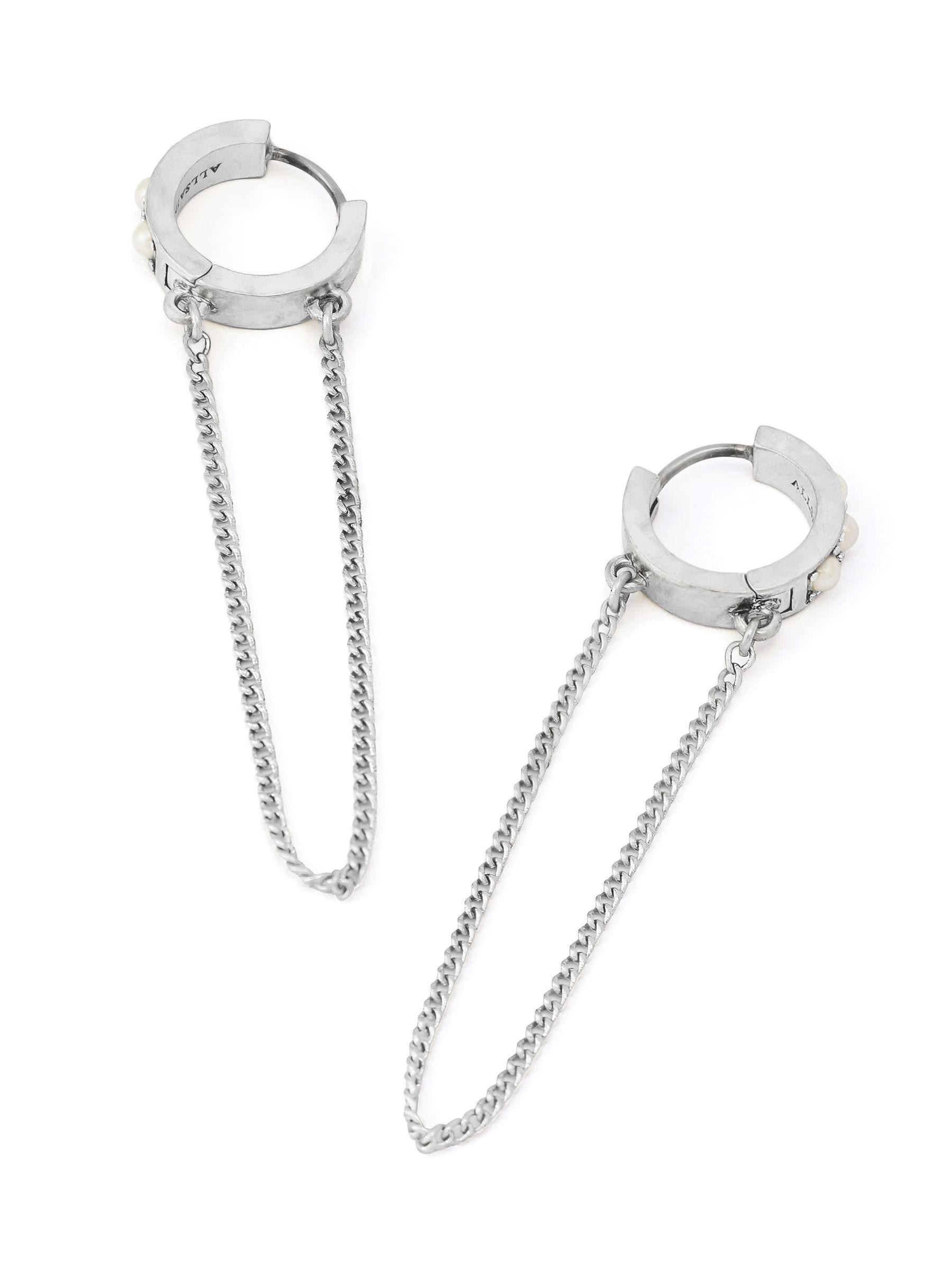 AllSaints silver tone pearl chain hoop earrings, UK version
