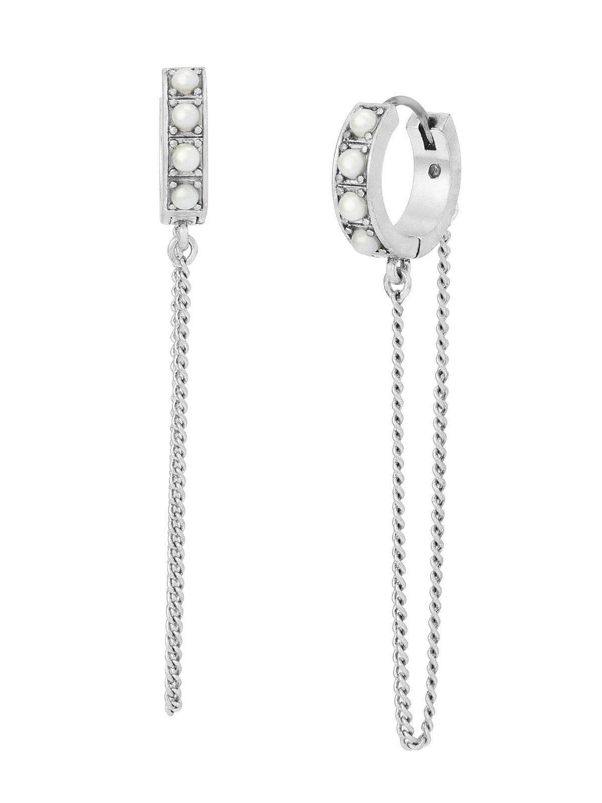 AllSaints silver tone pearl chain hoop earrings, UK version
