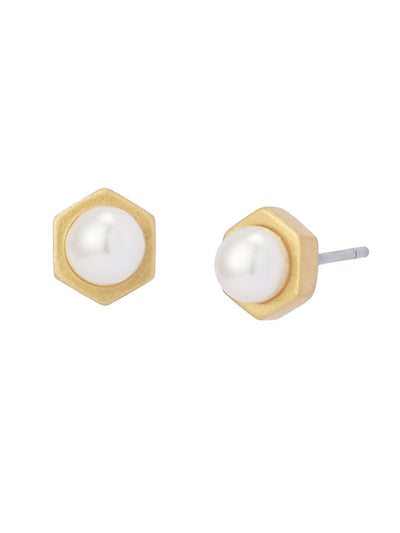 Next AllSaints Gold Tone Nellie Pearl Stud Earrings- Buy online at McGrocer