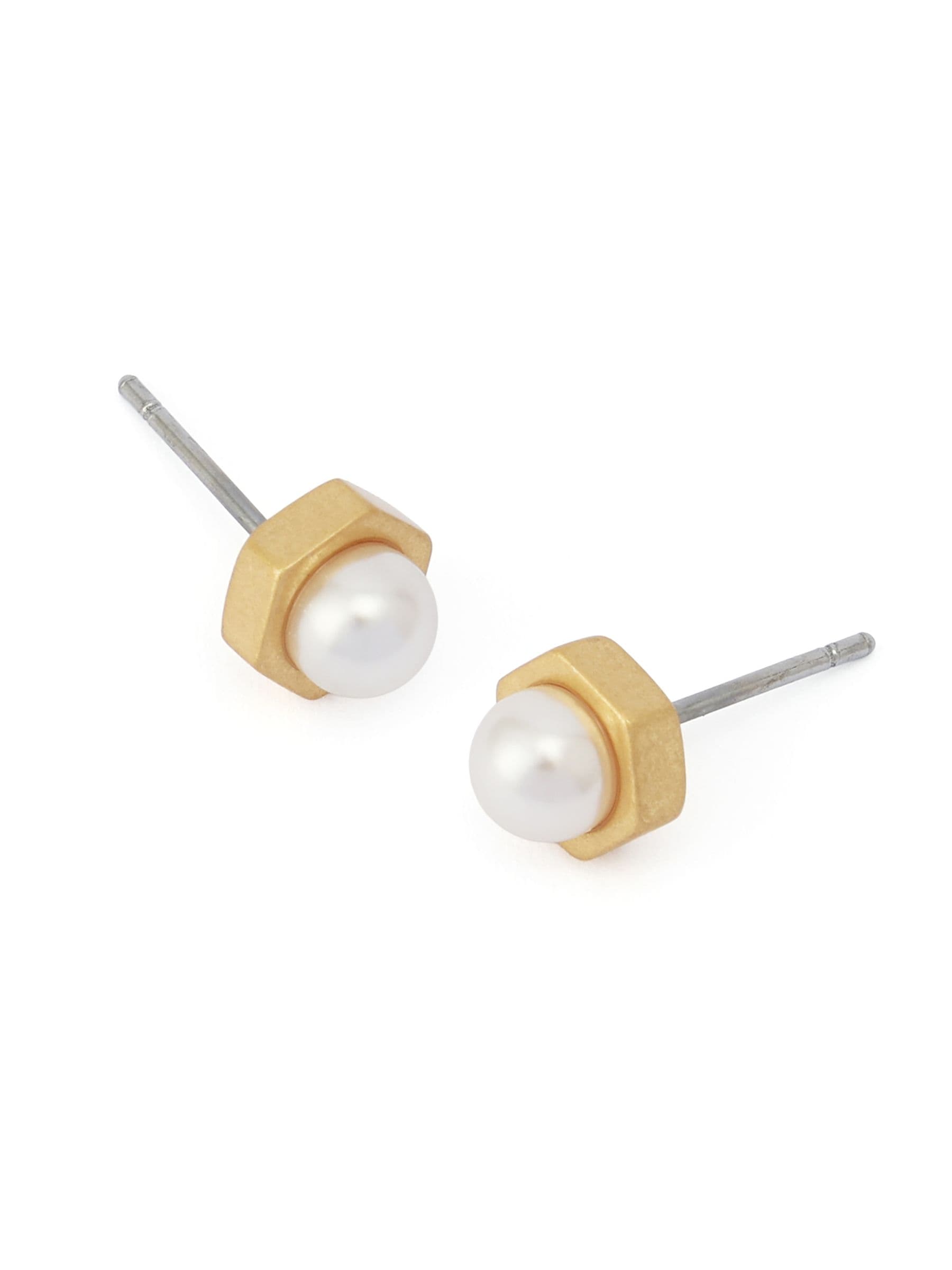 AllSaints gold tone pearl stud earrings (British brand)