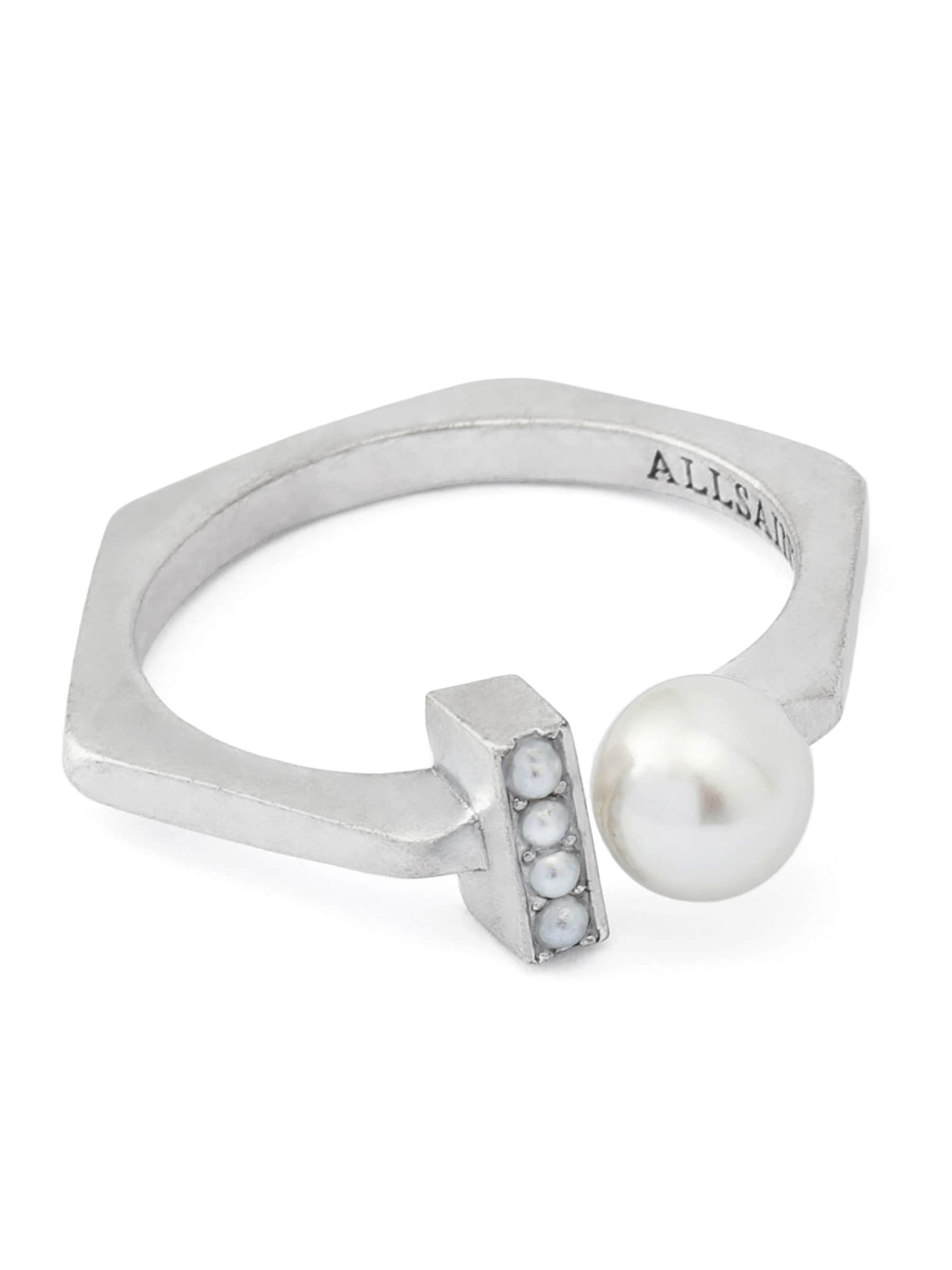 AllSaints silver tone Nellie pearl bar band ring (British brand)