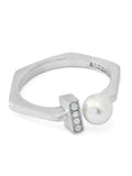 AllSaints silver tone Nellie pearl bar band ring (British brand)