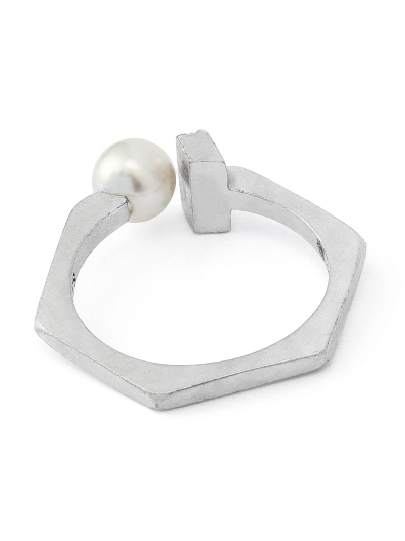 AllSaints silver tone Nellie pearl bar band ring (British brand)