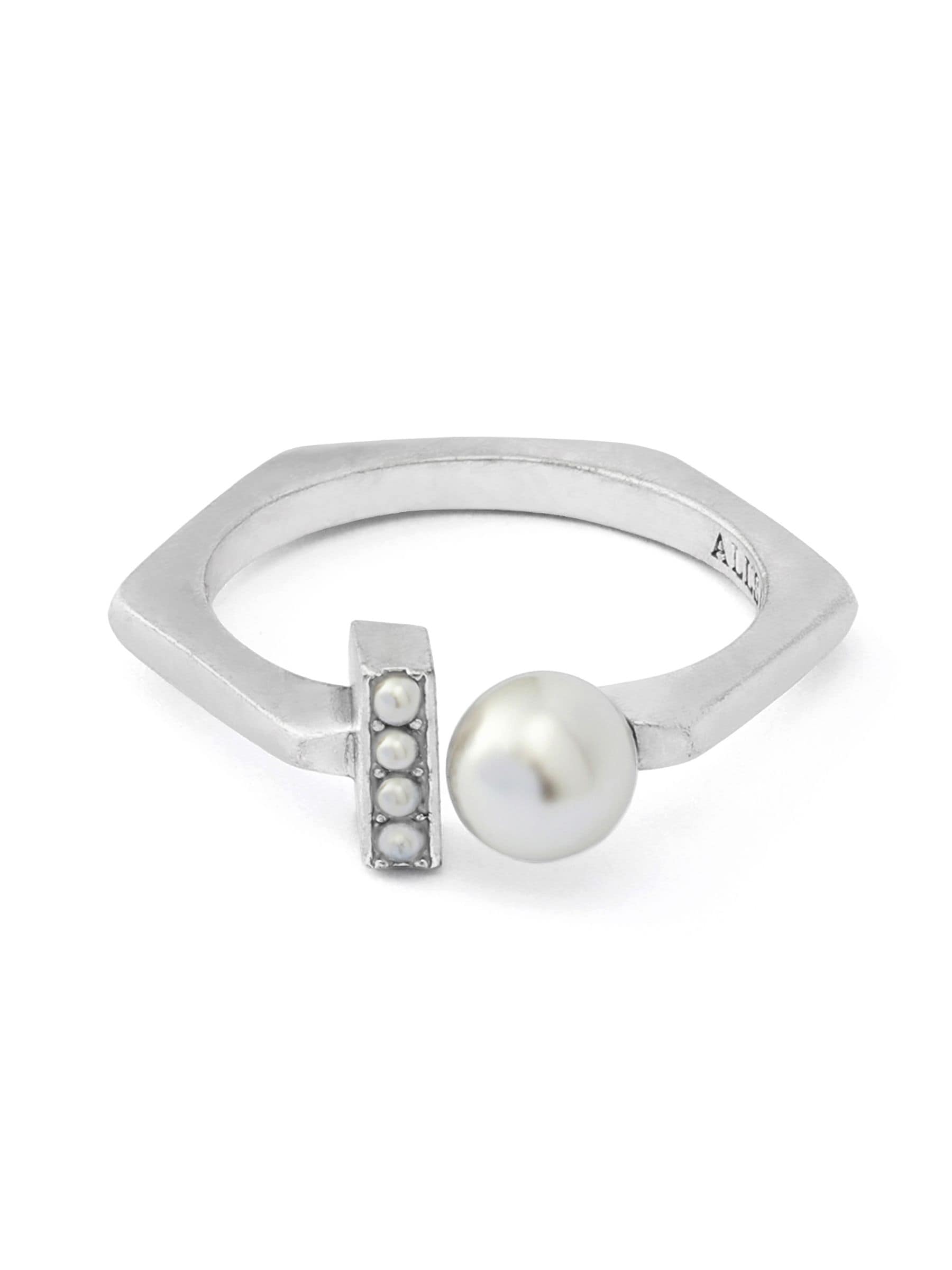 AllSaints silver tone Nellie pearl bar band ring (British brand)