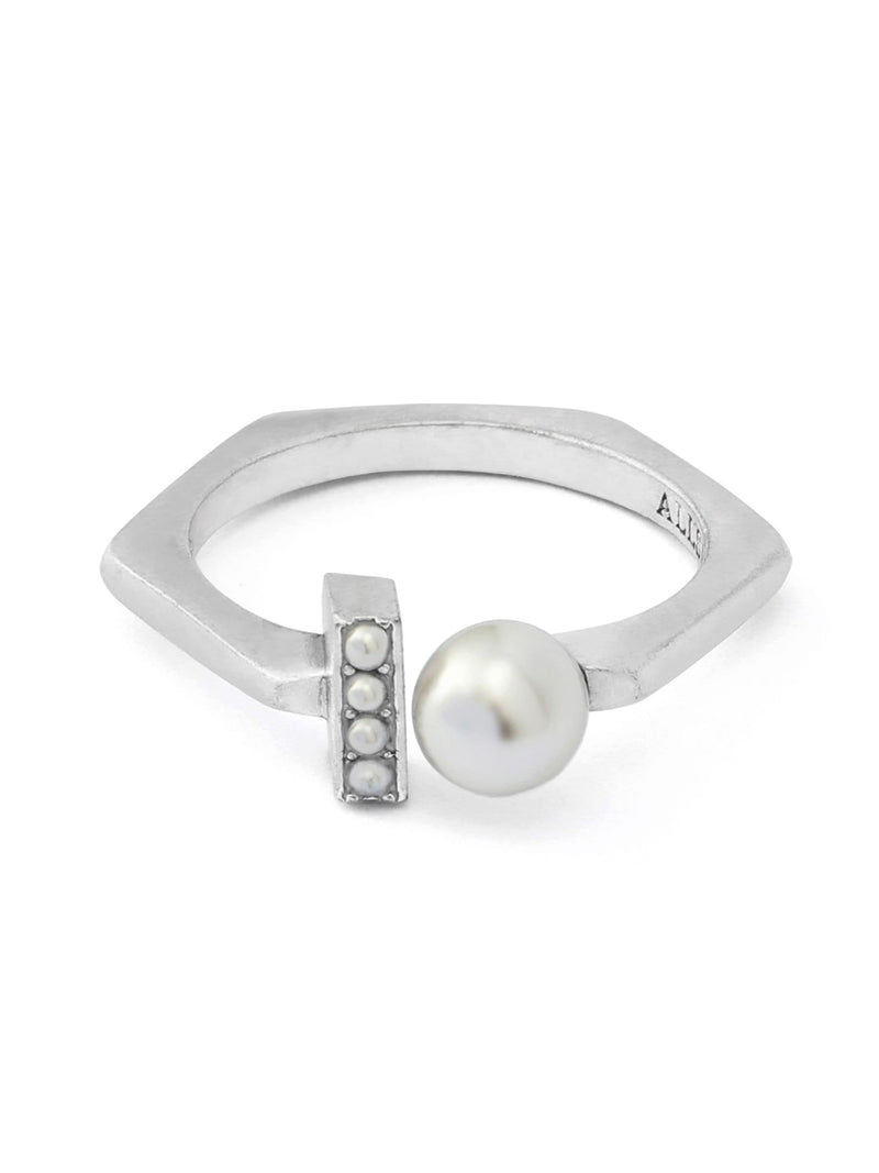 AllSaints silver tone Nellie pearl bar band ring (British brand)