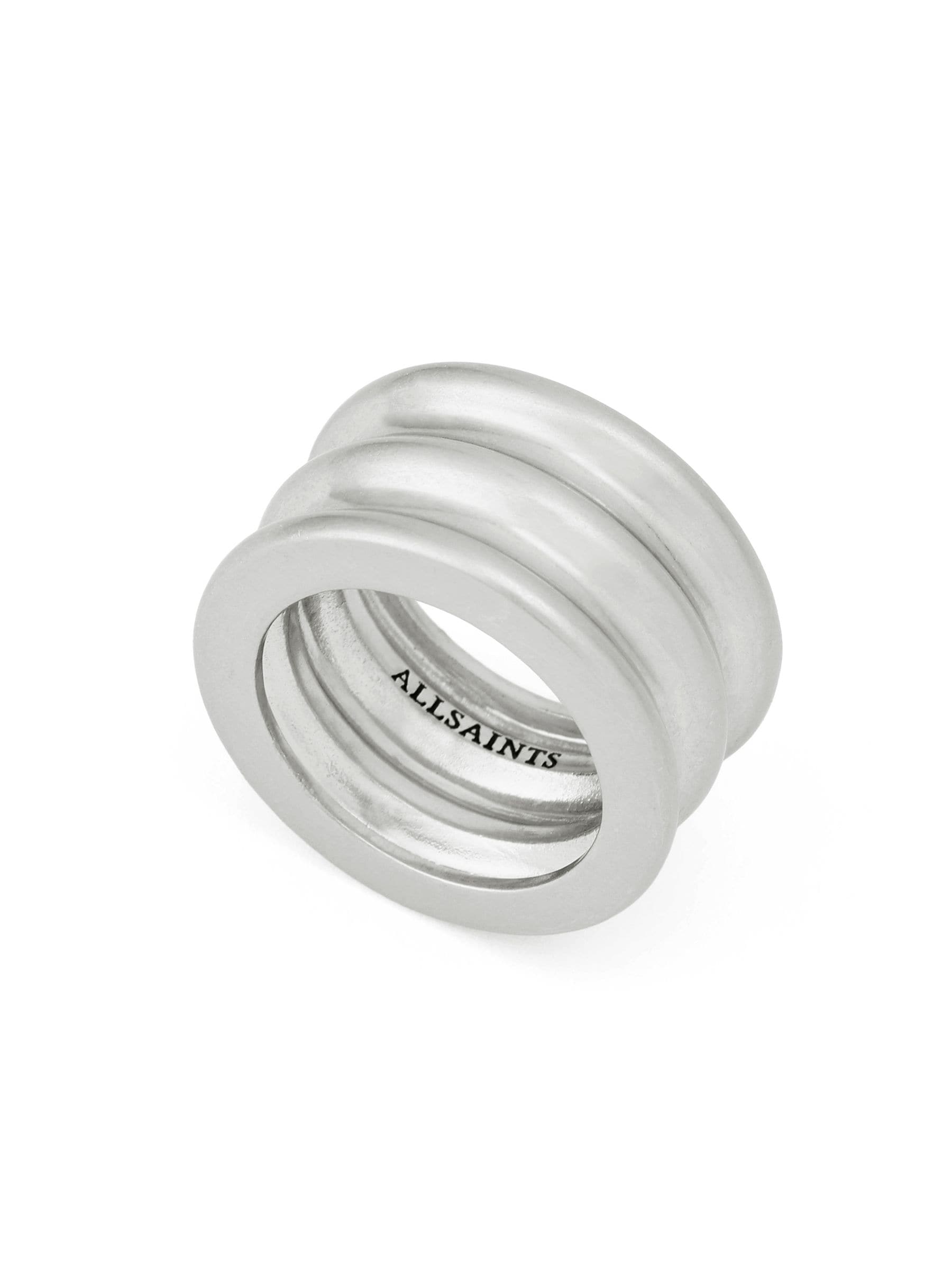AllSaints Janna multi tube band ring, silver tone - British product