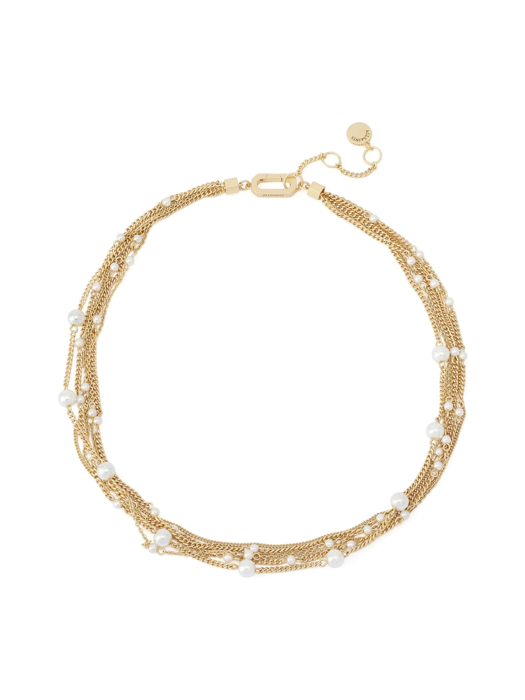AllSaints gold tone Rae pearl layered necklace, imported from the UK