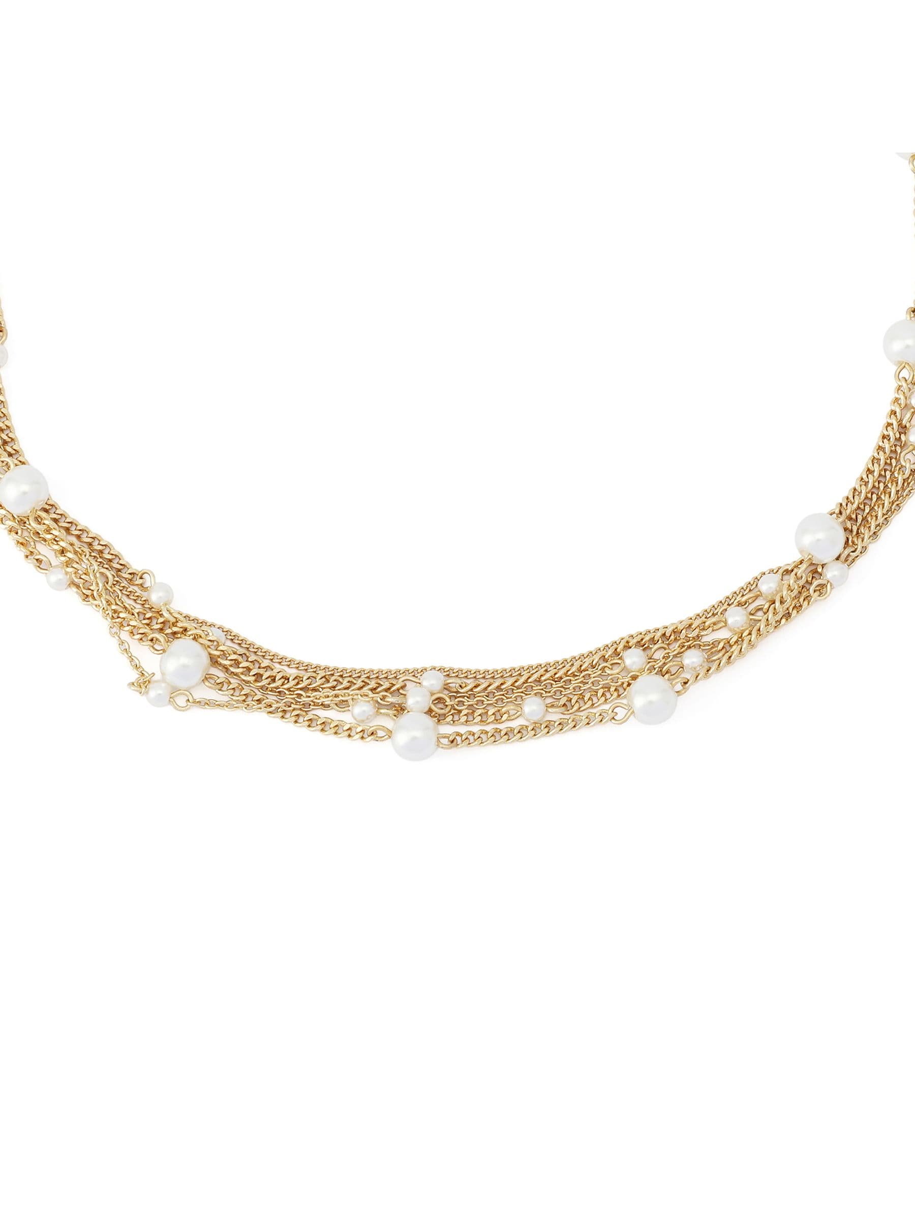 AllSaints gold tone Rae pearl layered necklace, imported from the UK