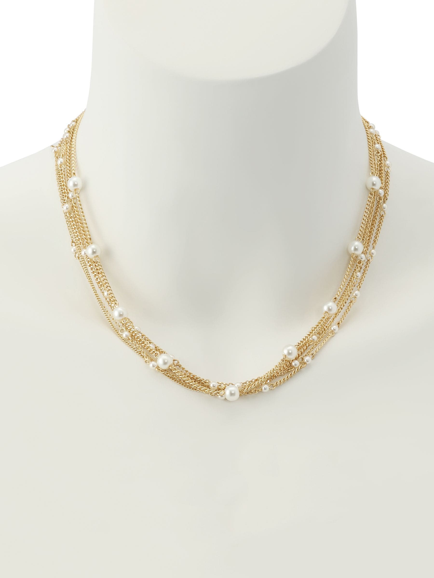 AllSaints gold tone Rae pearl layered necklace, imported from the UK