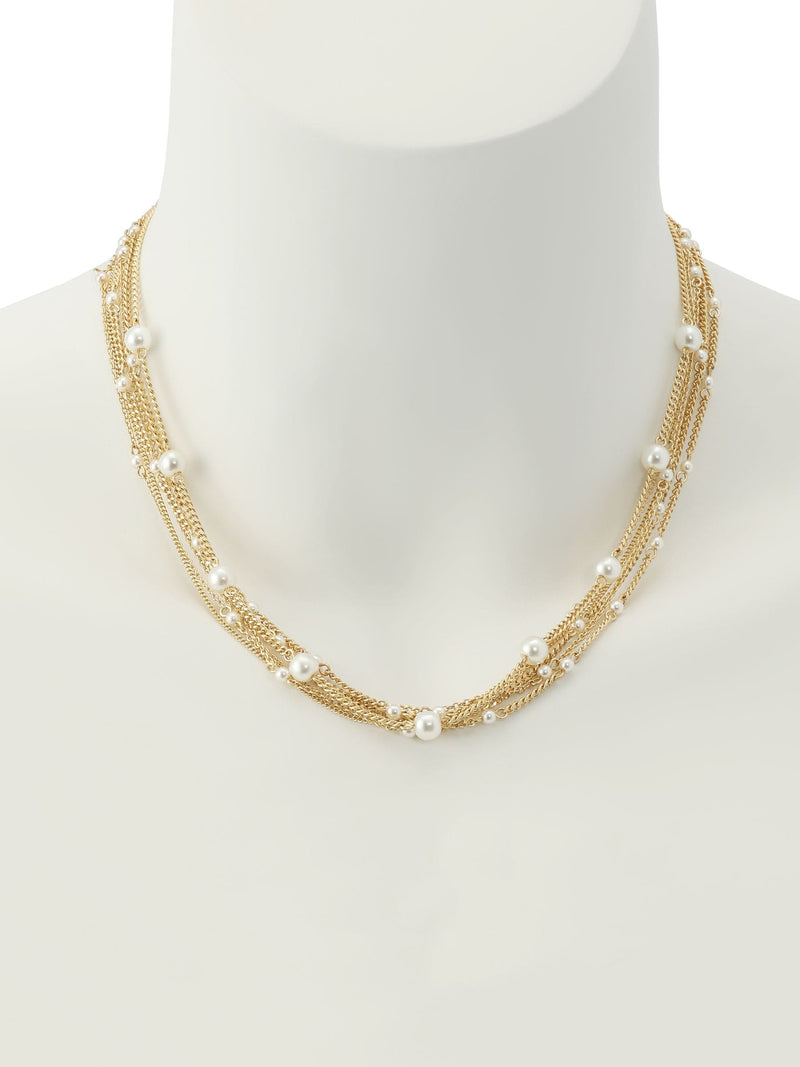 AllSaints gold tone Rae pearl layered necklace, imported from the UK