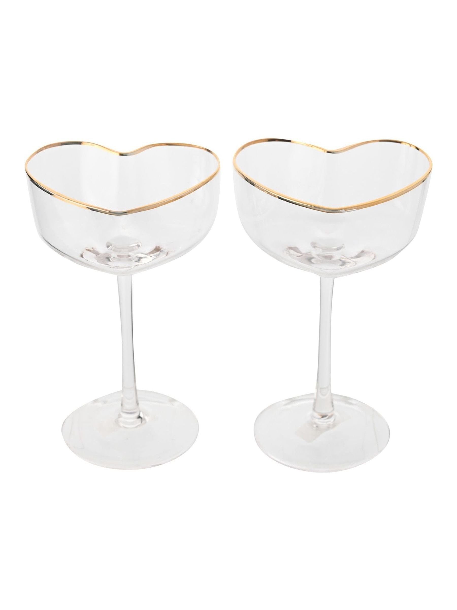 Widdop heart shaped martini glasses, clear glass, imported from the UK