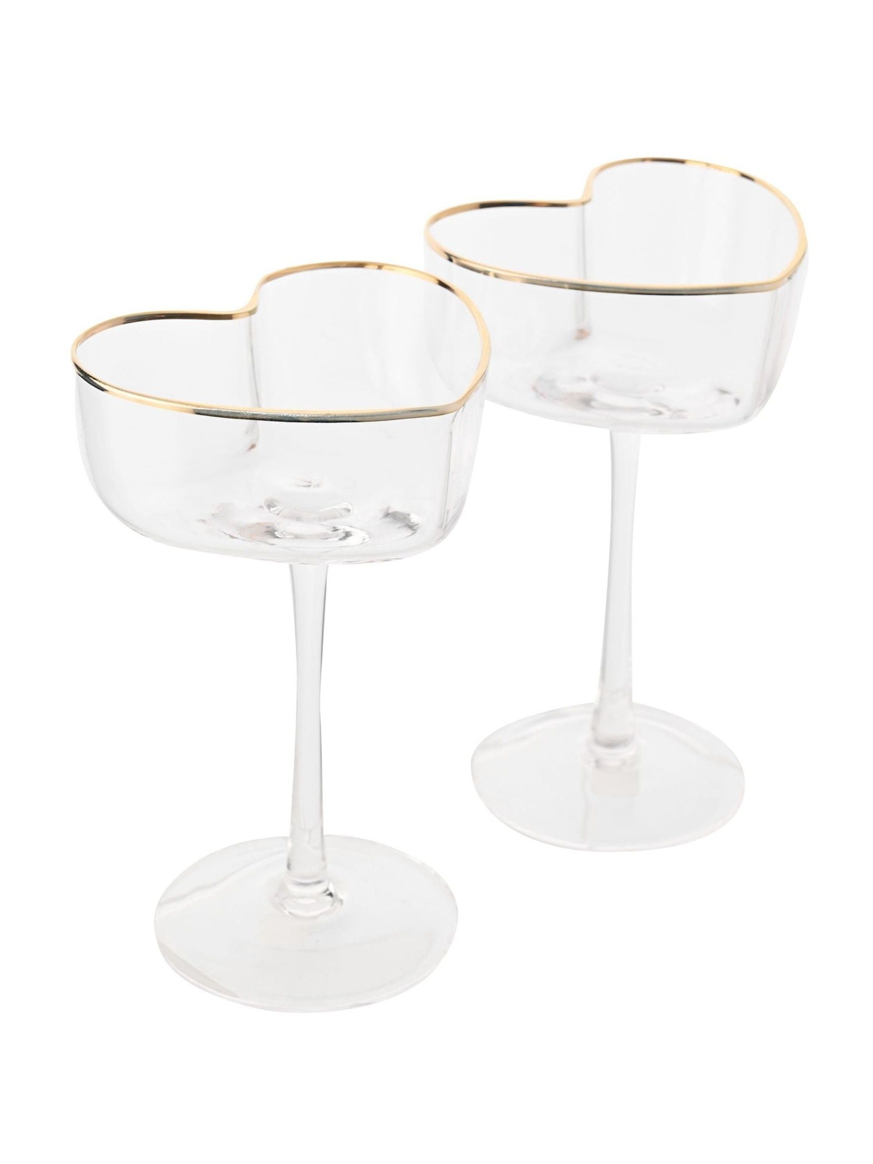 Widdop heart shaped martini glasses, clear glass, imported from the UK