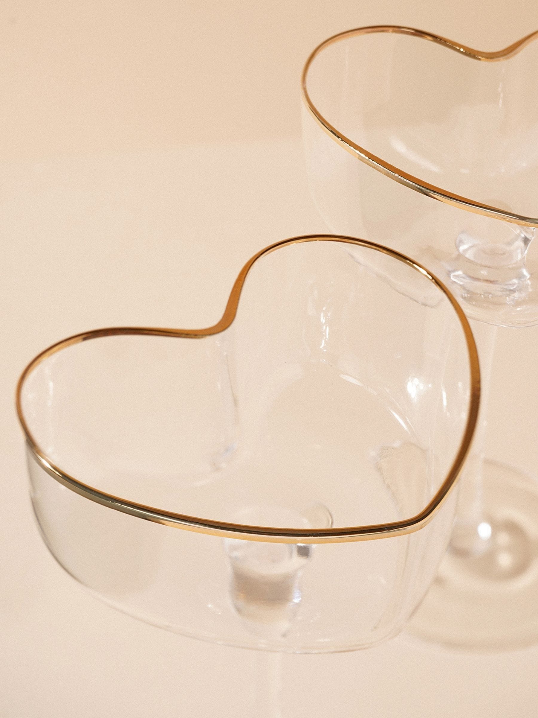 Widdop heart shaped martini glasses, clear glass, imported from the UK