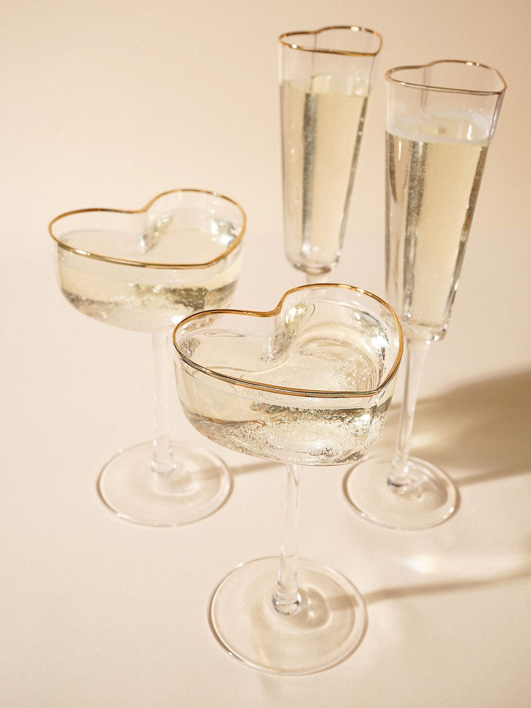 Widdop heart shaped martini glasses, clear glass, imported from the UK