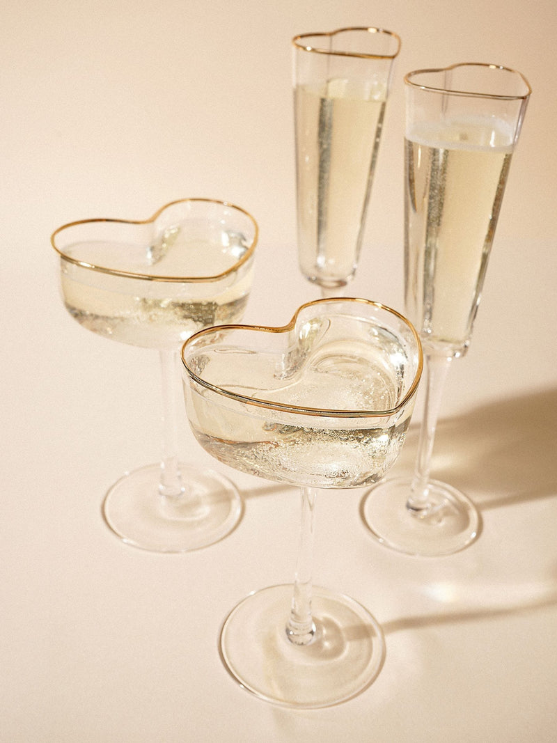 Widdop heart shaped martini glasses, clear glass, imported from the UK