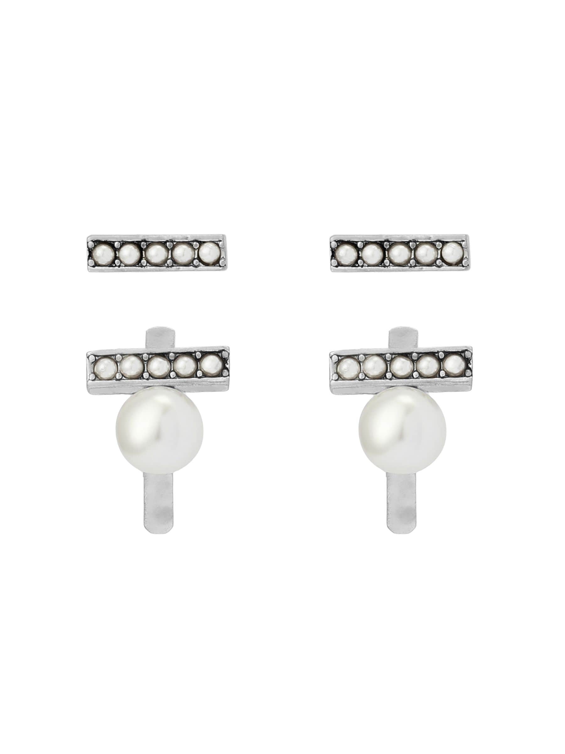 AllSaints Nellie pearl bar and huggie earrings set, imported from the UK