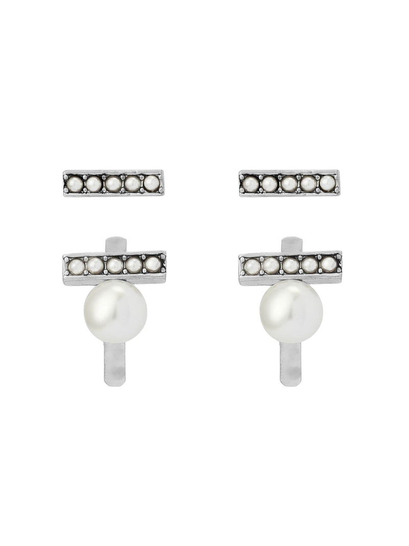 AllSaints Nellie pearl bar and huggie earrings set, imported from the UK