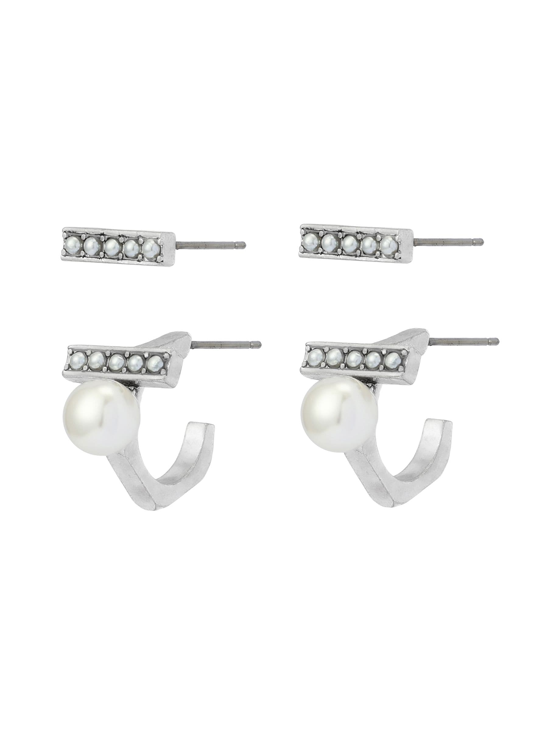 AllSaints Nellie pearl bar and huggie earrings set, imported from the UK