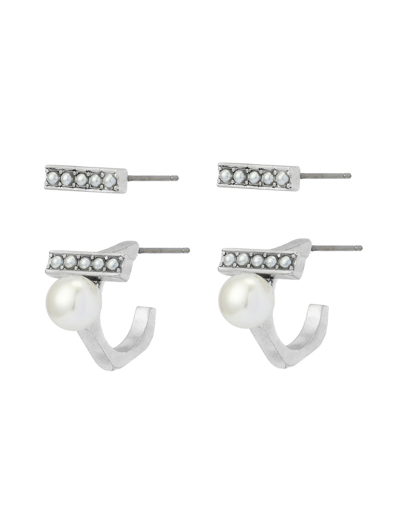 AllSaints Nellie pearl bar and huggie earrings set, imported from the UK