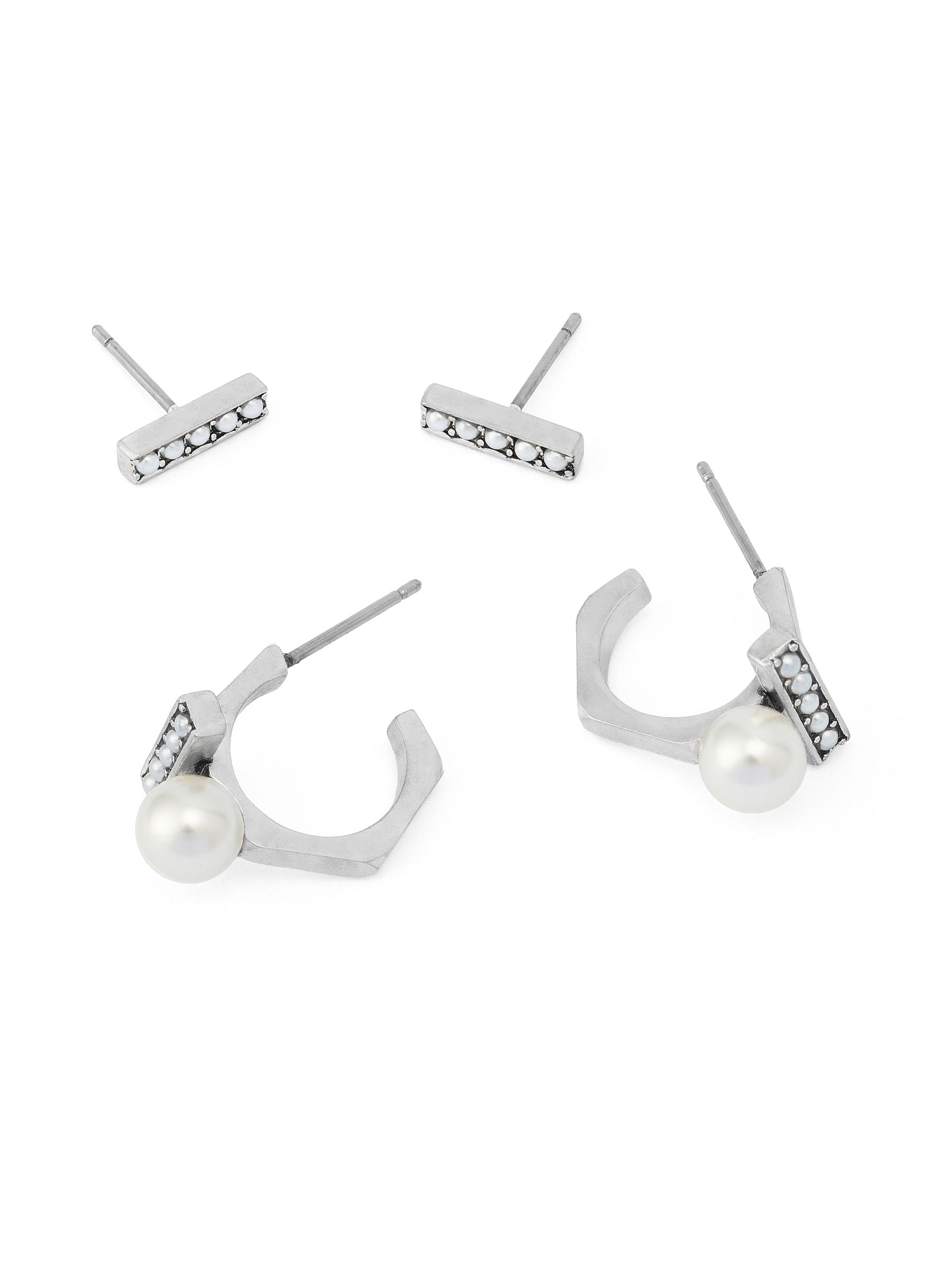 AllSaints Nellie pearl bar and huggie earrings set, imported from the UK