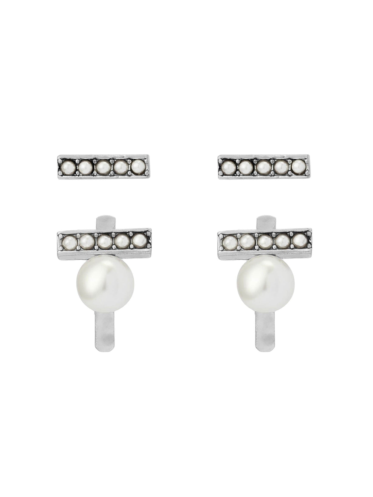 AllSaints Nellie pearl bar and huggie earrings set, imported from the UK