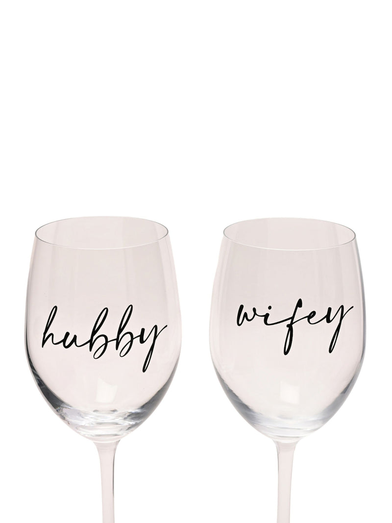 Widdop clear wine glasses hubby wifey set - British product