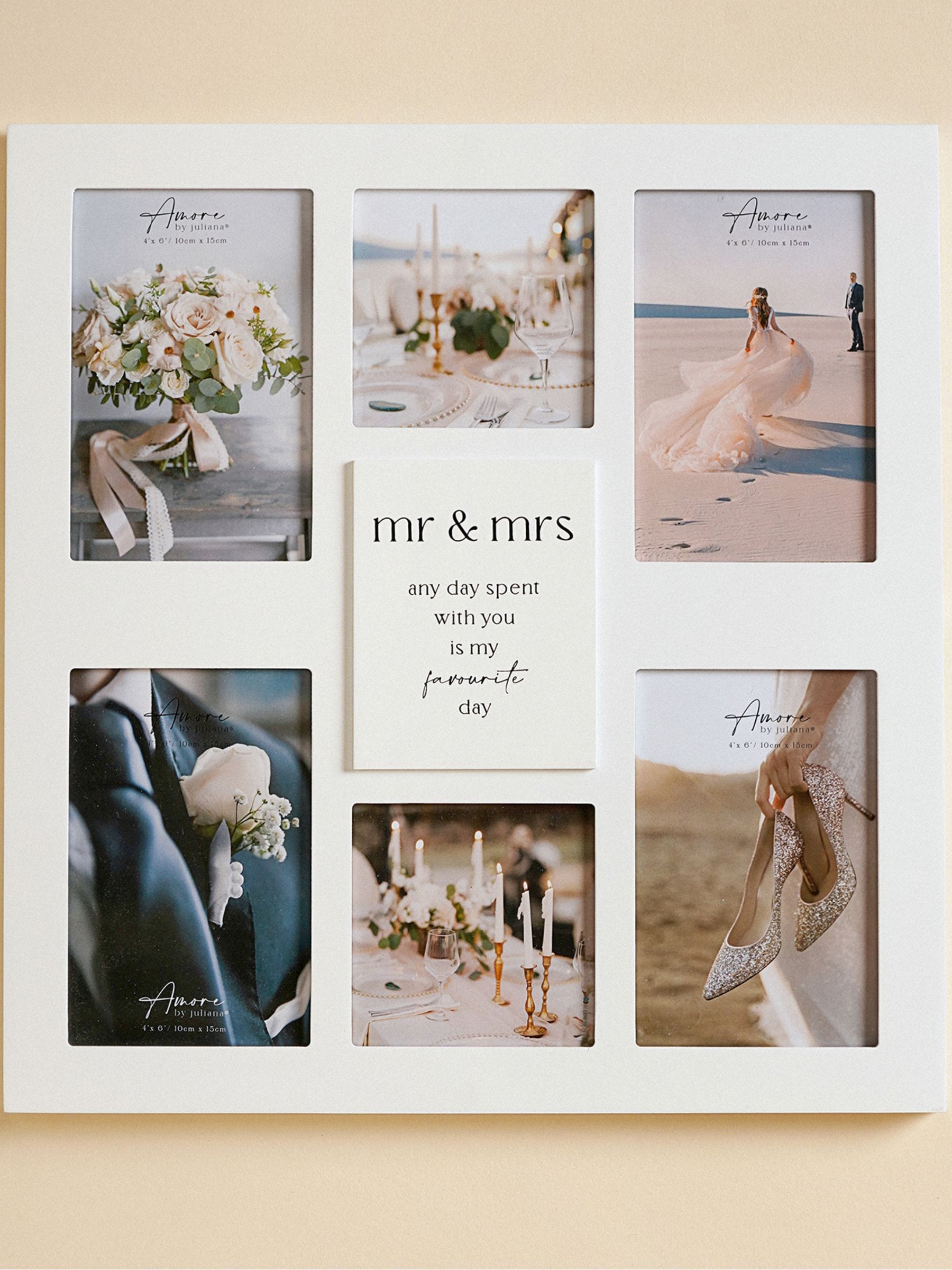 Widdop white multi aperture photo frame with Mr Mrs sentiment, UK version