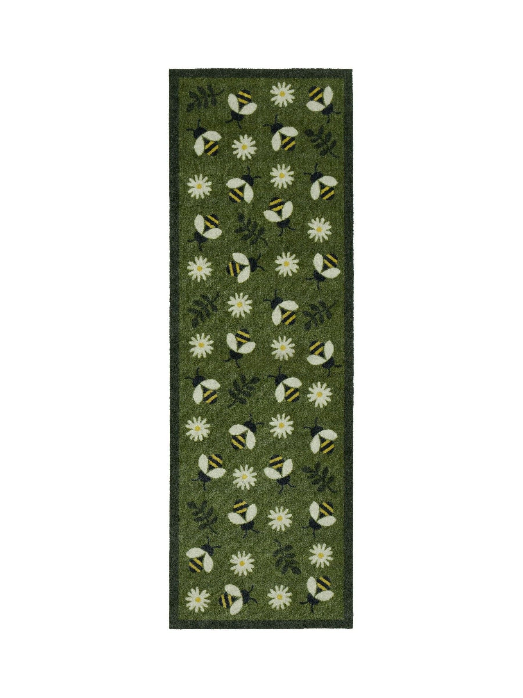My Mat green daisy bee doormat runner 50x150cm, imported from the UK