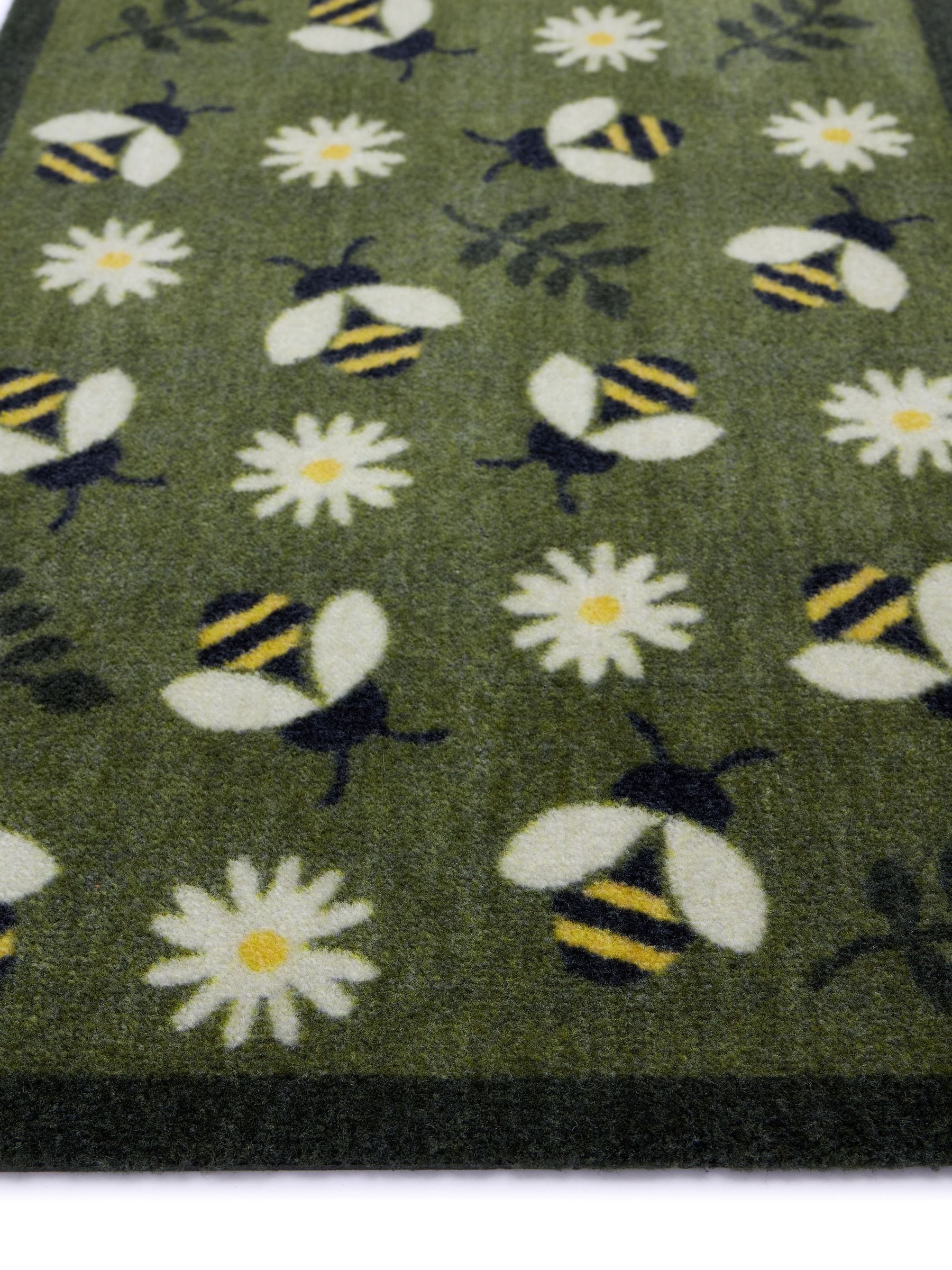 My Mat green daisy bee doormat runner 50x150cm, imported from the UK