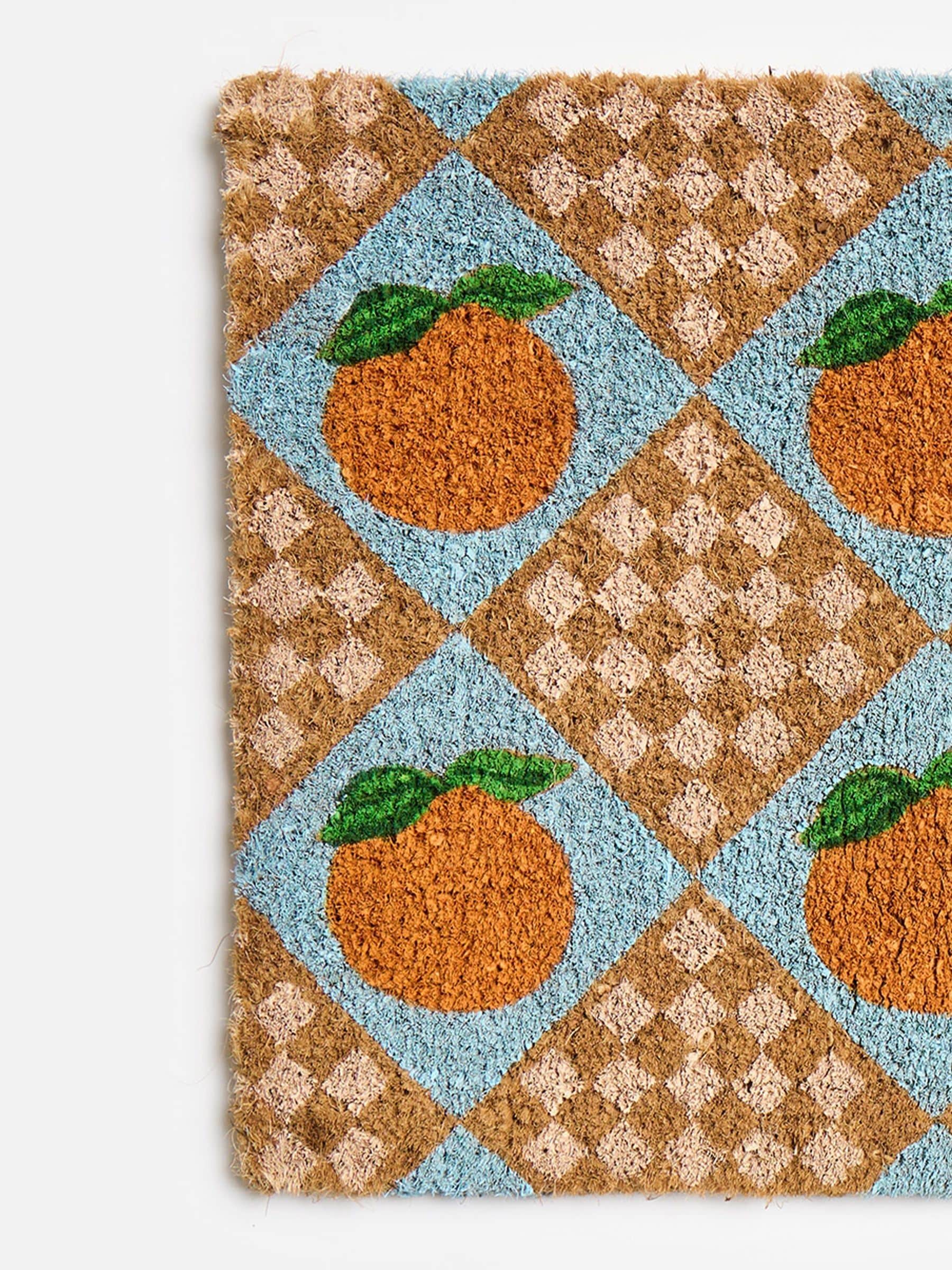 Oliver Bonas blue chequerboard rectangular doormat (British brand)